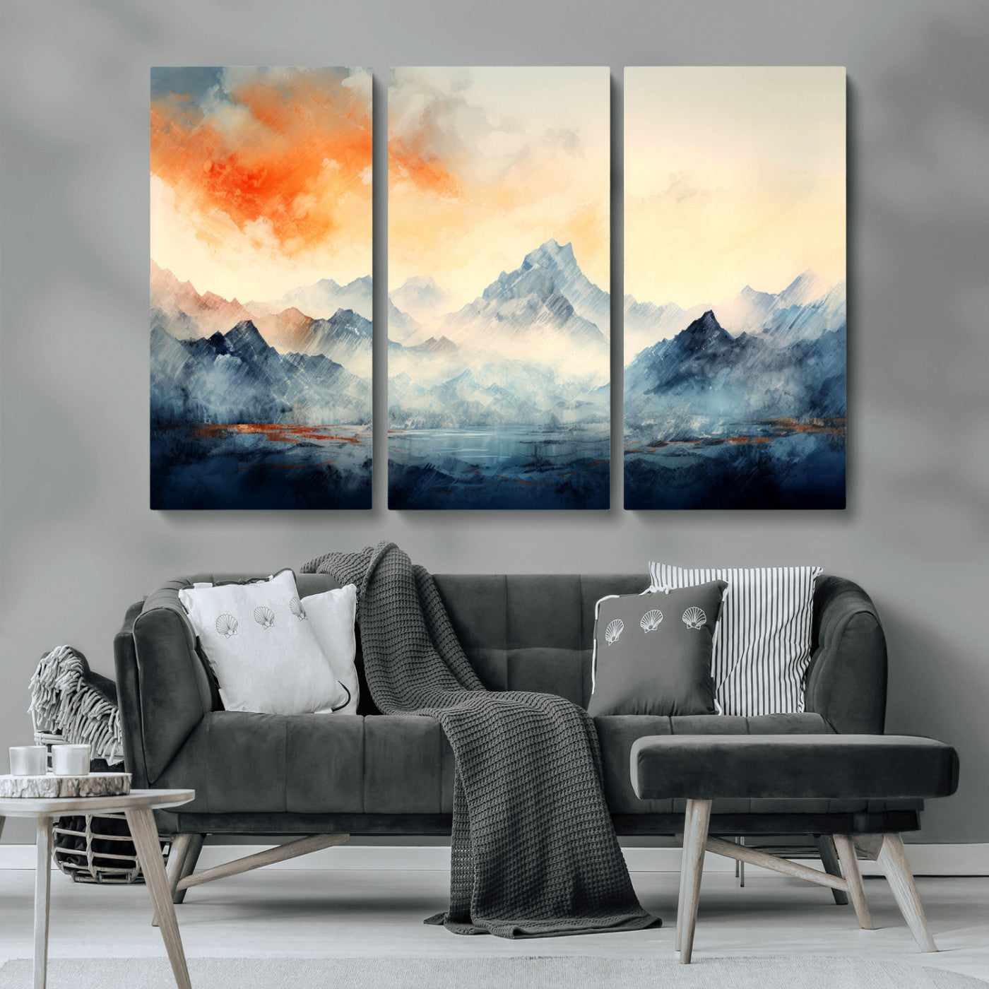 Warm Clouds Abstract Mountain Wall Art Canvas Print