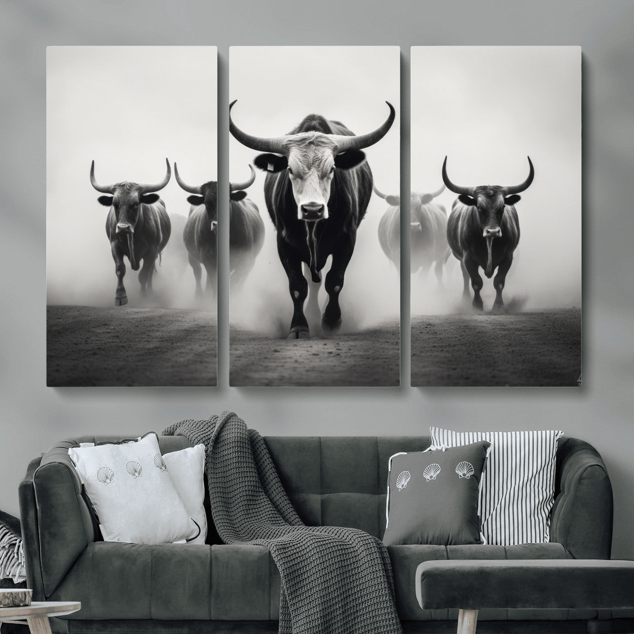N34534C-MGV-CV-48X32-3P - Texas Bighorn Cow Hern Wall Art Canvas Print, Longhorn Cow Large Wall Art