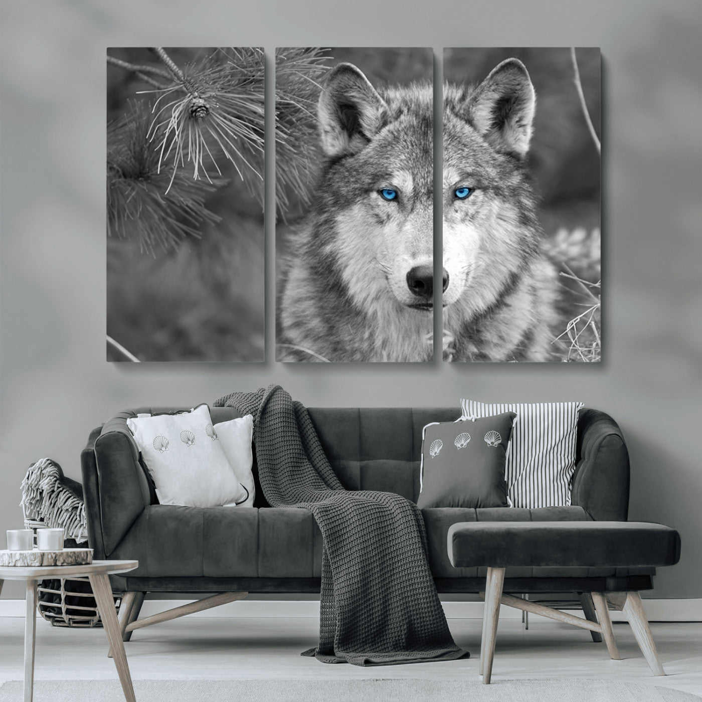 MGV-CV-48X32-3P - Wild Wolf Blue Eye Wall Art Canvas Print