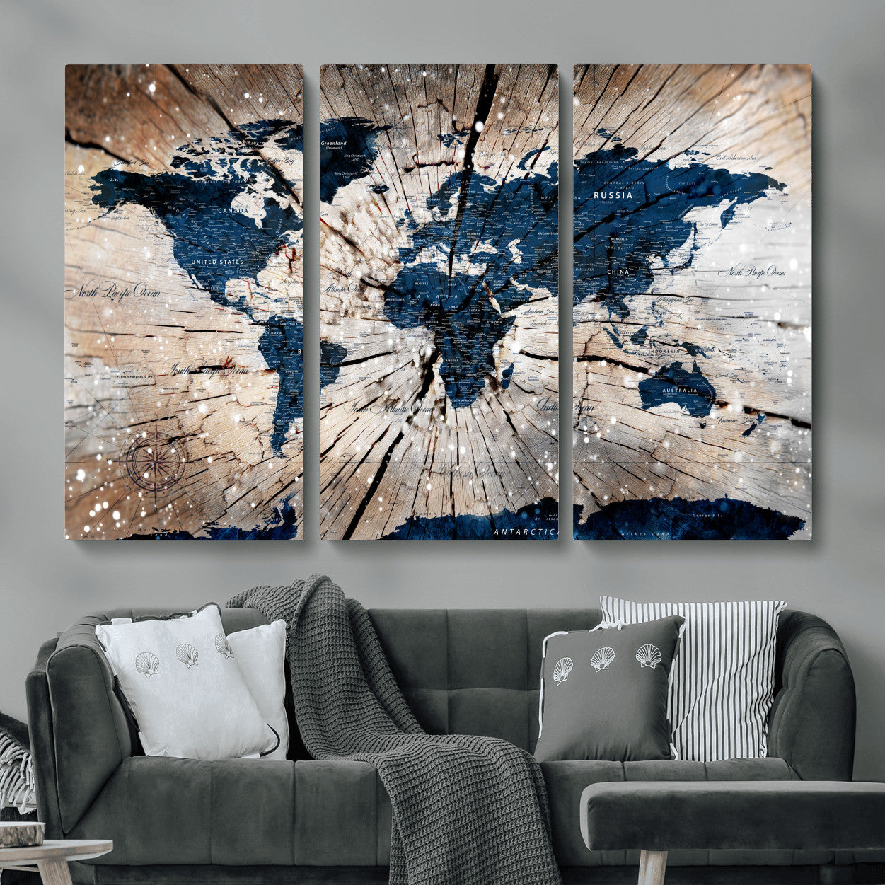 99001695-MGV-CV-48X32-3P - World Map Wall Art Canvas Print, Modern Decorative Framed Map Artwork Prints for Living Room, Office, Bedroom Wall Decor