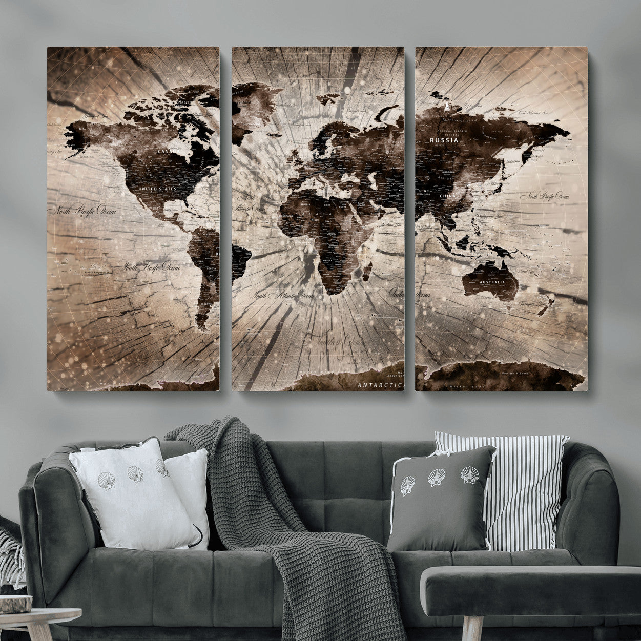 35326624-MGV-CV-48X32-3P - World Map Wall Art Canvas Print, Modern Decorative Framed Map Artwork Prints for Living Room, Office, Bedroom Wall Decor