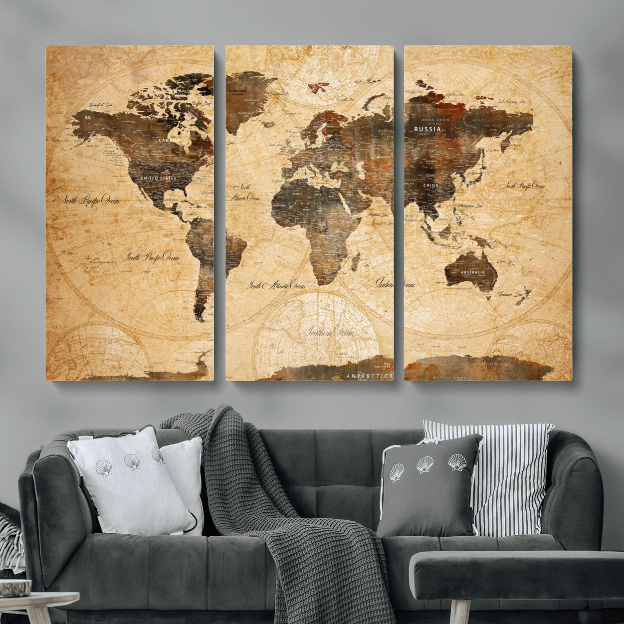 14542905-MGV-CV-48X32-3P - Push Pin World Map Canvas Print – Travel Tracker Wall Art for Couples, Perfect Anniversary Gift for Home or Office Decor
