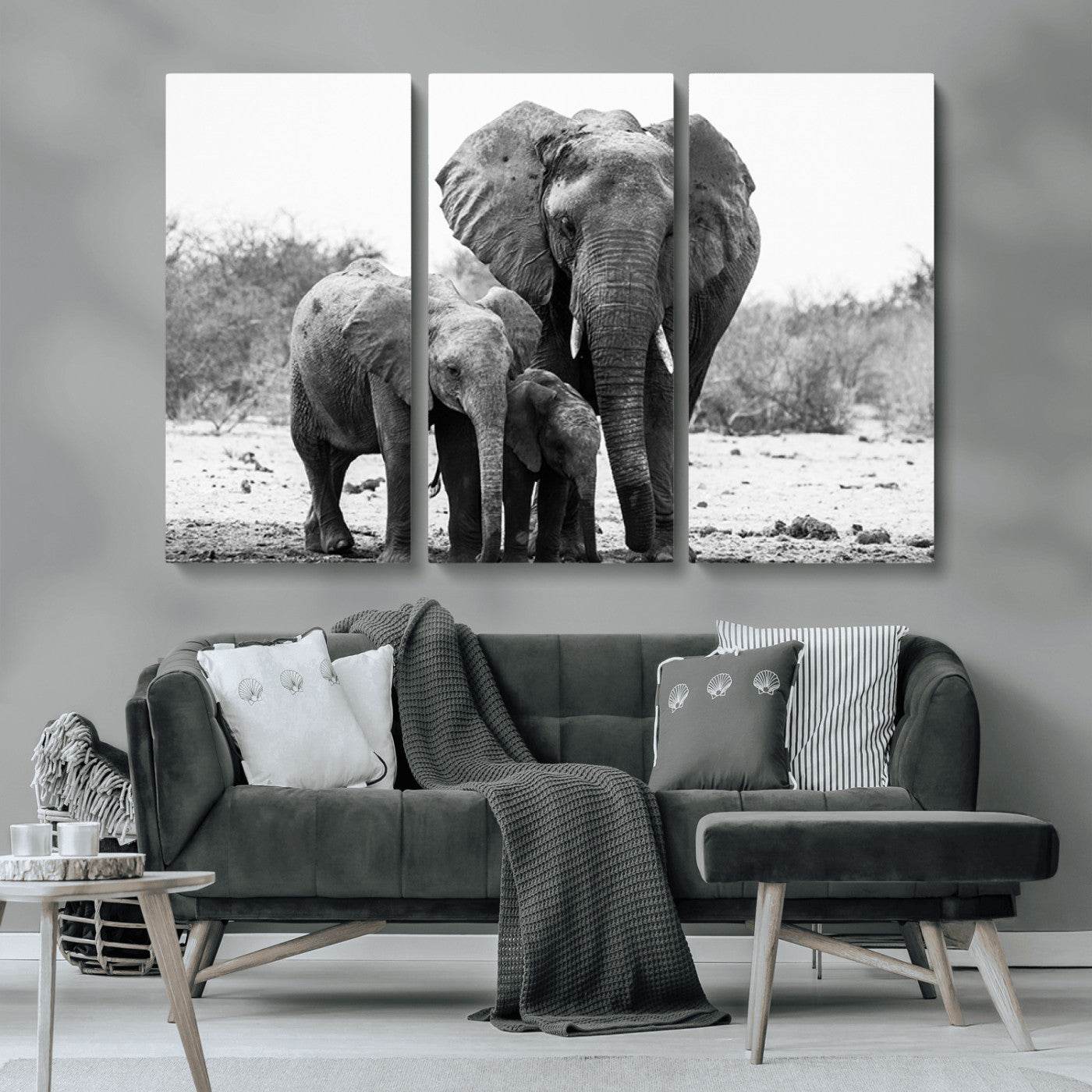 MGV-CV-48X32-3P - Elephant Family Africa Wall Art Canvas Print