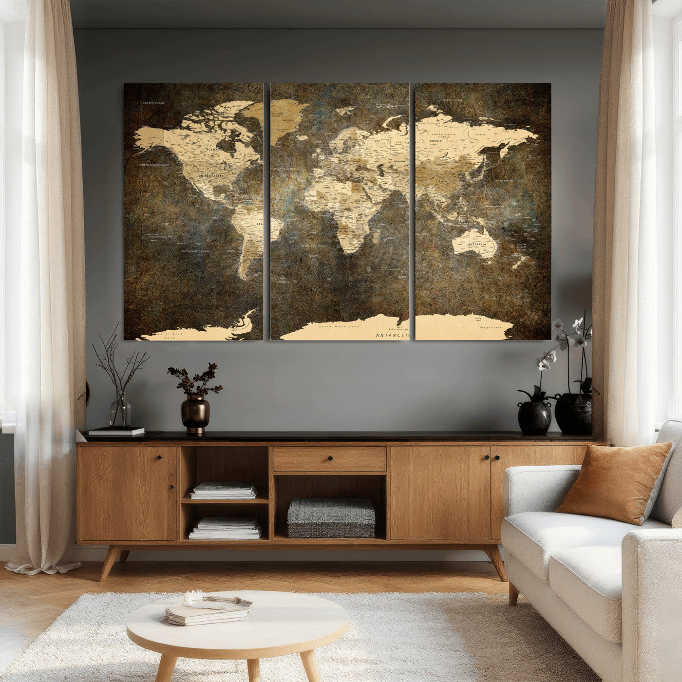 89742472-MGV-CV-36X24 - World Map Wall Art Canvas Print, Modern Decorative Framed Map Artwork Prints for Living Room, Office, Bedroom Wall Decor