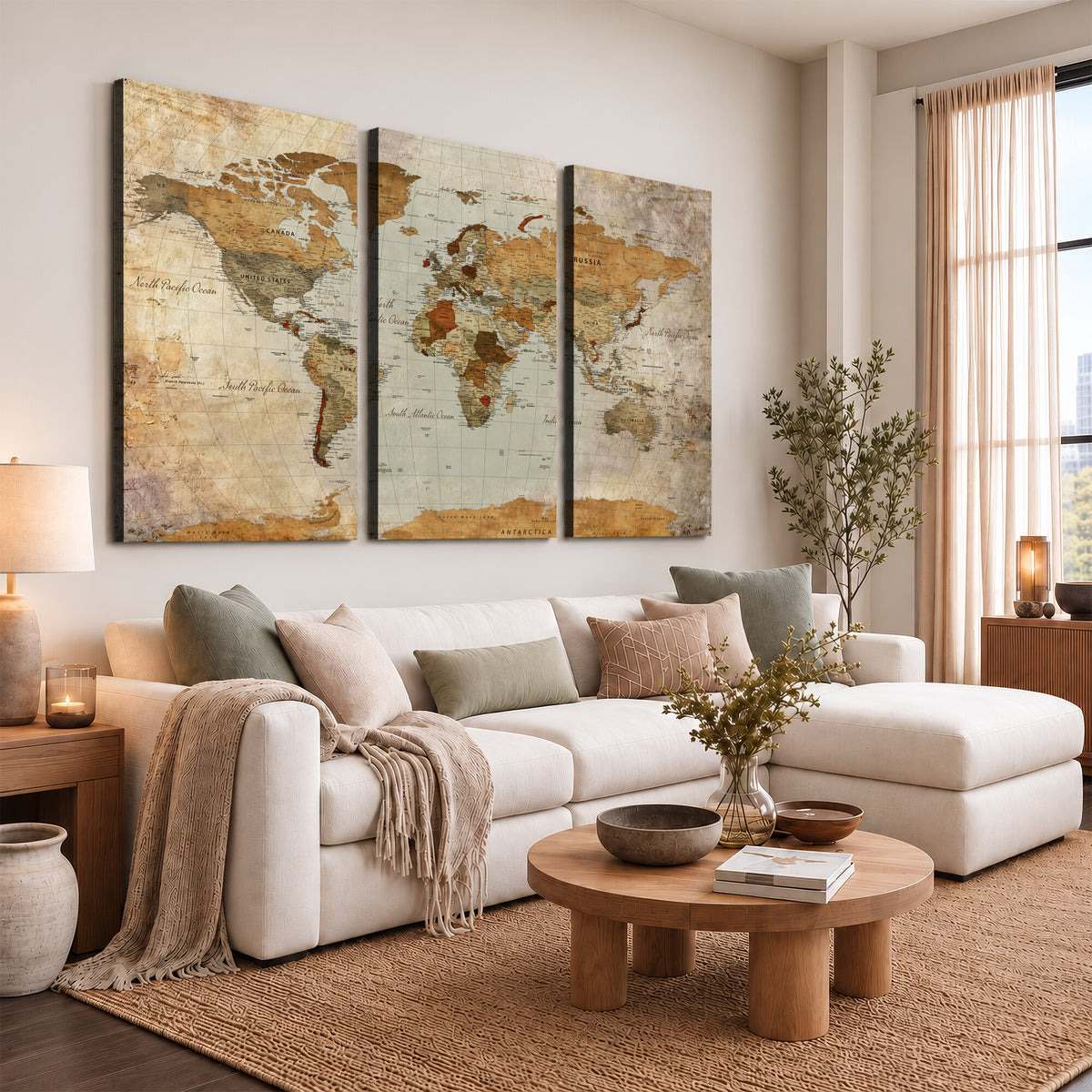 74176056-MGV-CV-36X24 - World Map Wall Art Canvas Print, Modern Decorative Framed Map Artwork Prints for Living Room, Office, Bedroom Wall Decor