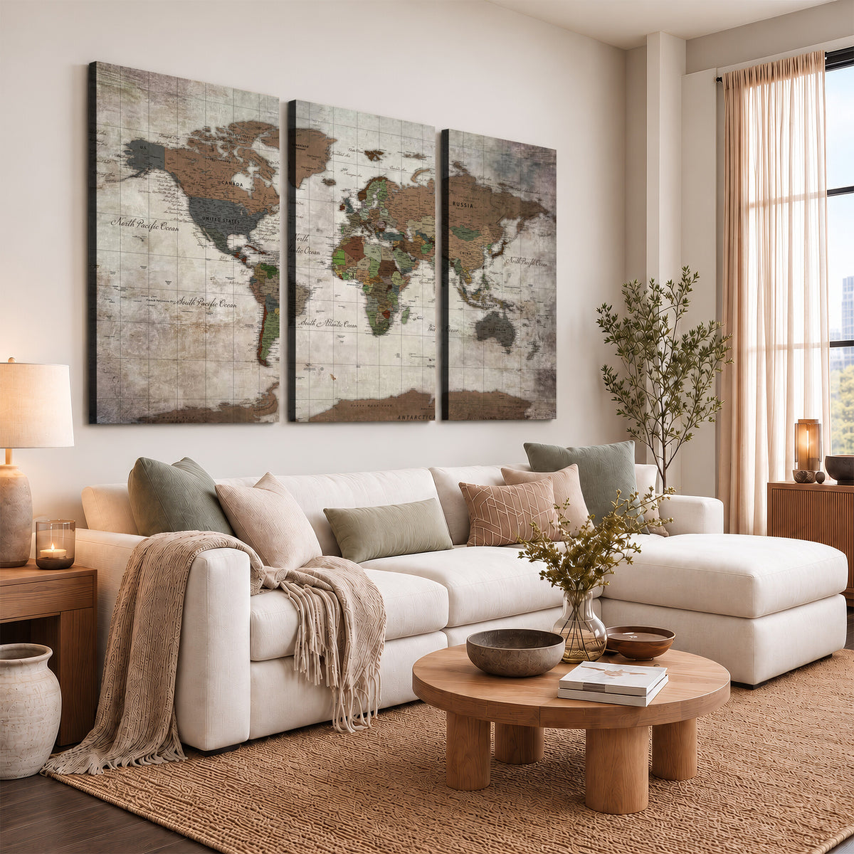 65393892-MGV-CV-36X24 - World Map Wall Art Canvas Print, Modern Decorative Framed Map Artwork Prints for Living Room, Office, Bedroom Wall Decor