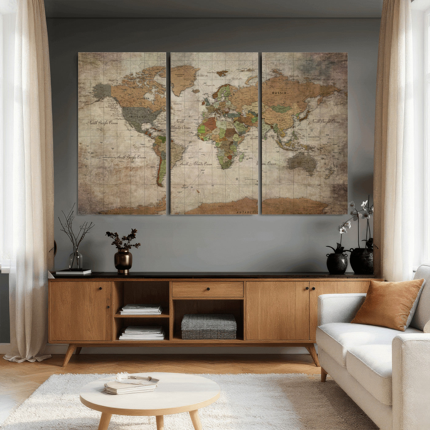 20356264-MGV-CV-36X24 - World Map Wall Art Canvas Print, Modern Decorative Framed Map Artwork Prints for Living Room, Office, Bedroom Wall Decor