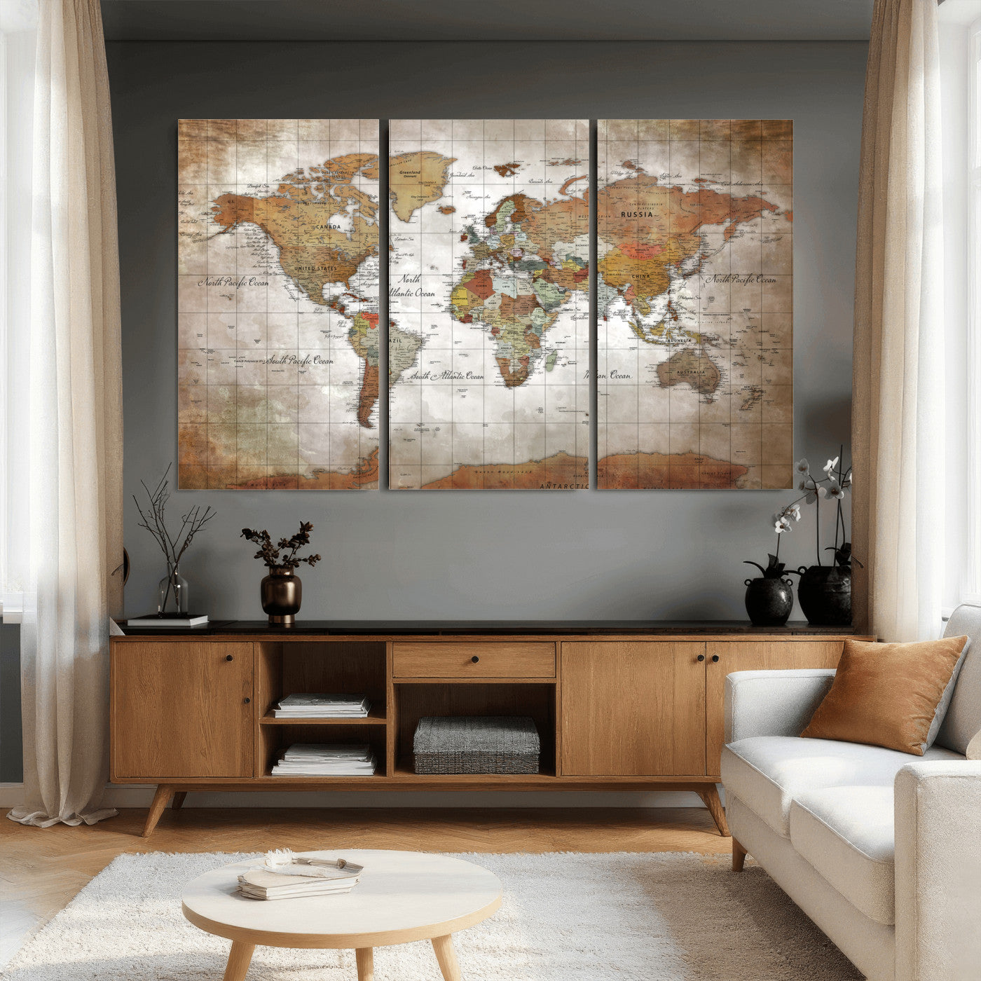 51643807-MGV-CV-36X24 - World Map Wall Art Canvas Print, Modern Decorative Framed Map Artwork Prints for Living Room, Office, Bedroom Wall Decor