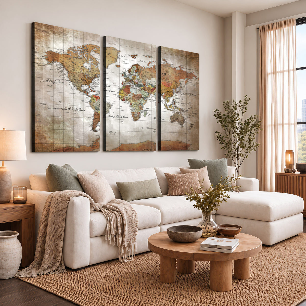 51643807-MGV-CV-36X24 - World Map Wall Art Canvas Print, Modern Decorative Framed Map Artwork Prints for Living Room, Office, Bedroom Wall Decor