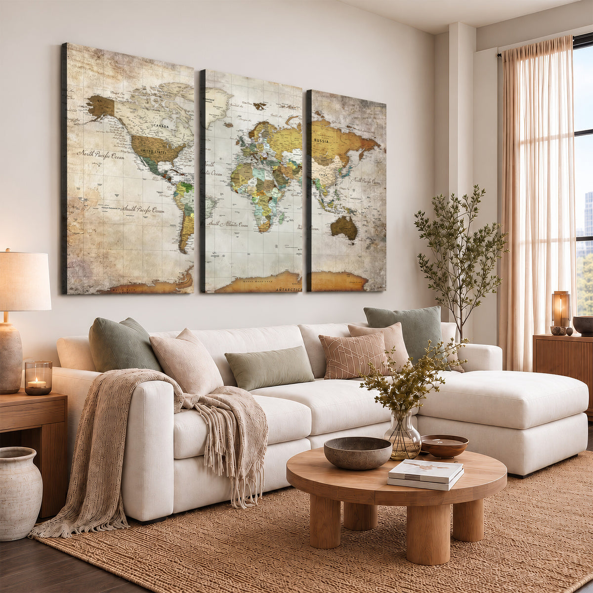 86108417-MGV-CV-36X24 - World Map Wall Art Canvas Print, Modern Decorative Framed Map Artwork Prints for Living Room, Office, Bedroom Wall Decor