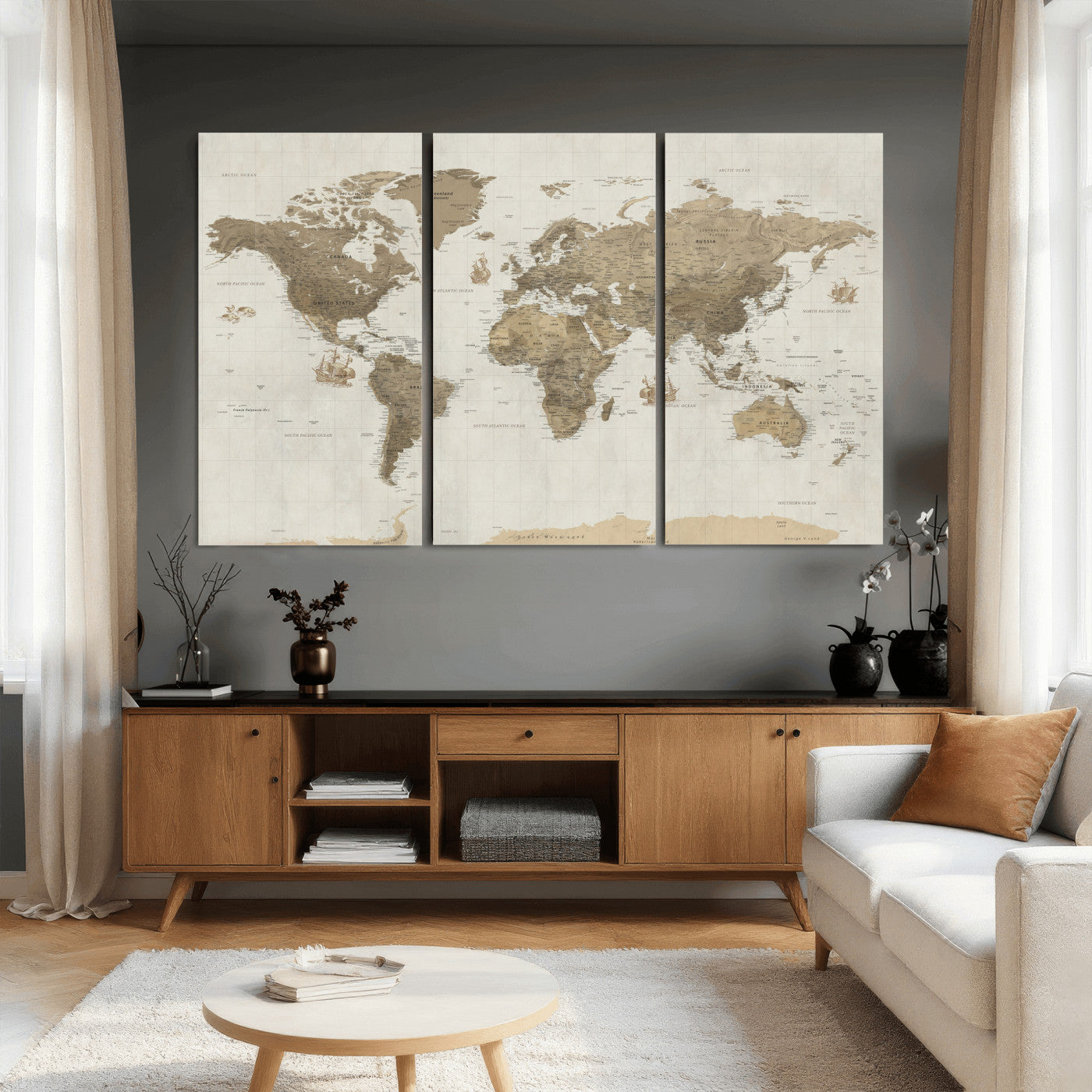 28283260-MGV-CV-36X24 - World Map Wall Art Canvas Print, Modern Decorative Framed Map Artwork Prints for Living Room, Office, Bedroom Wall Decor