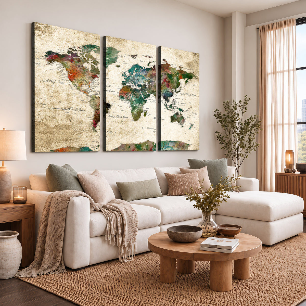 87544591-MGV-CV-36X24 - World Map Wall Art Canvas Print, Modern Decorative Framed Map Artwork Prints for Living Room, Office, Bedroom Wall Decor