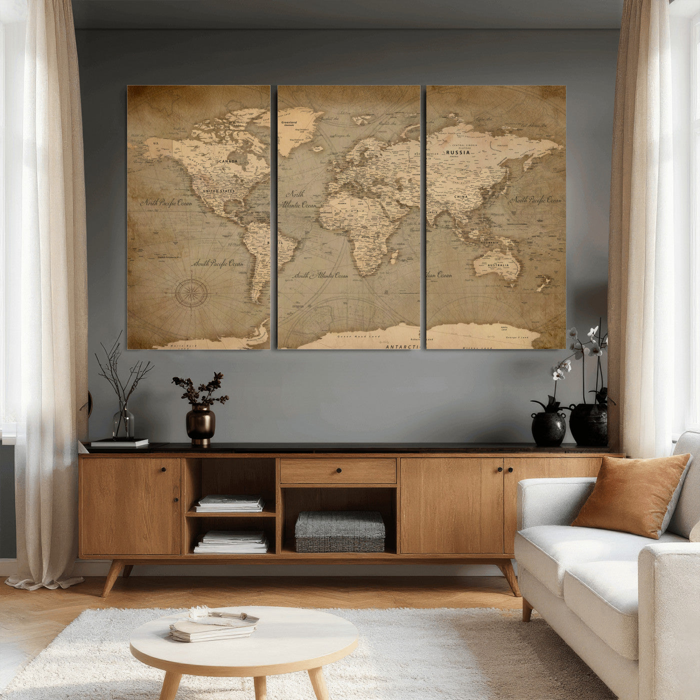 49946617-MGV-CV-36X24 - World Map Wall Art Canvas Print, Modern Decorative Framed Map Artwork Prints for Living Room, Office, Bedroom Wall Decor