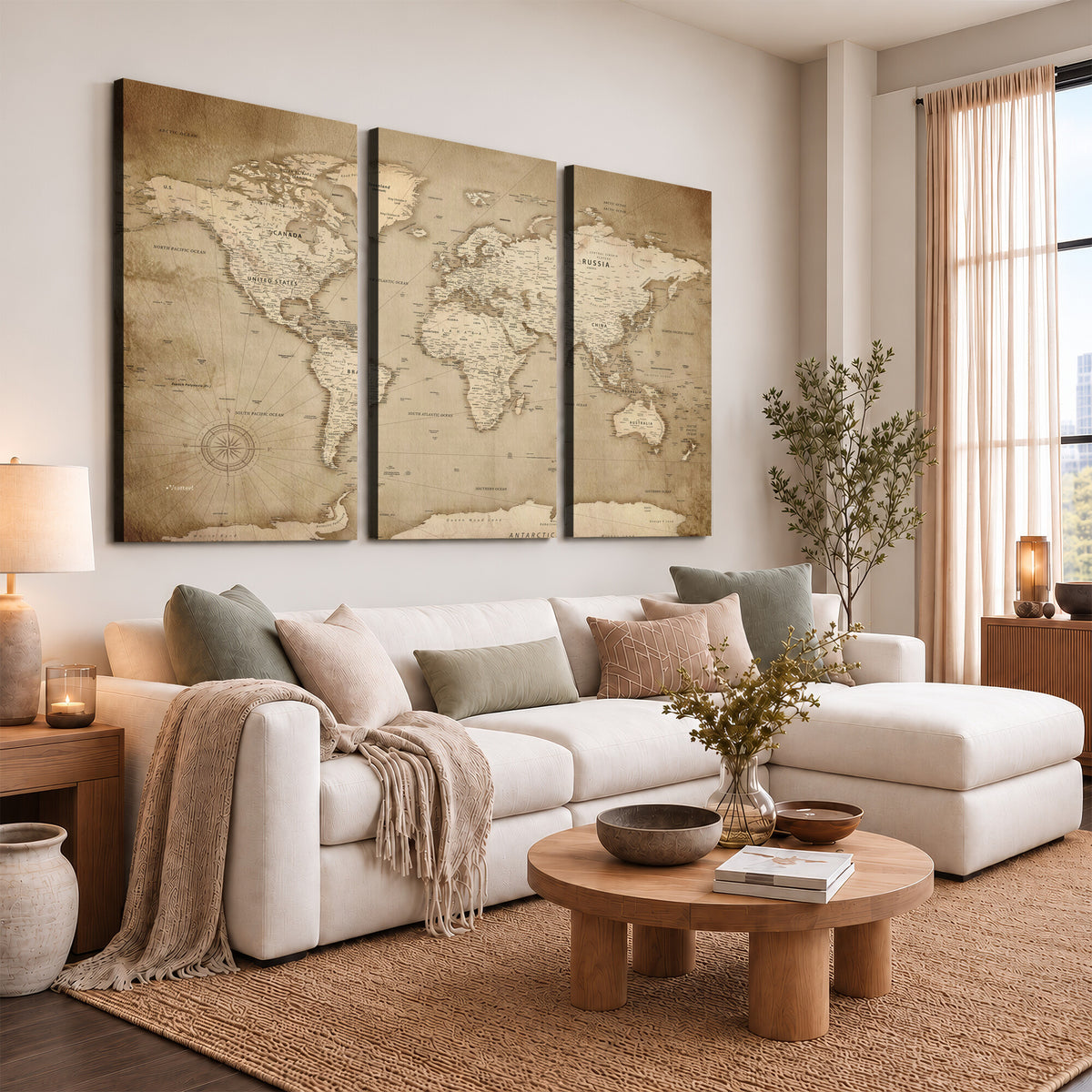 34795134-MGV-CV-36X24 - World Map Wall Art Canvas Print, Modern Decorative Framed Map Artwork Prints for Living Room, Office, Bedroom Wall Decor