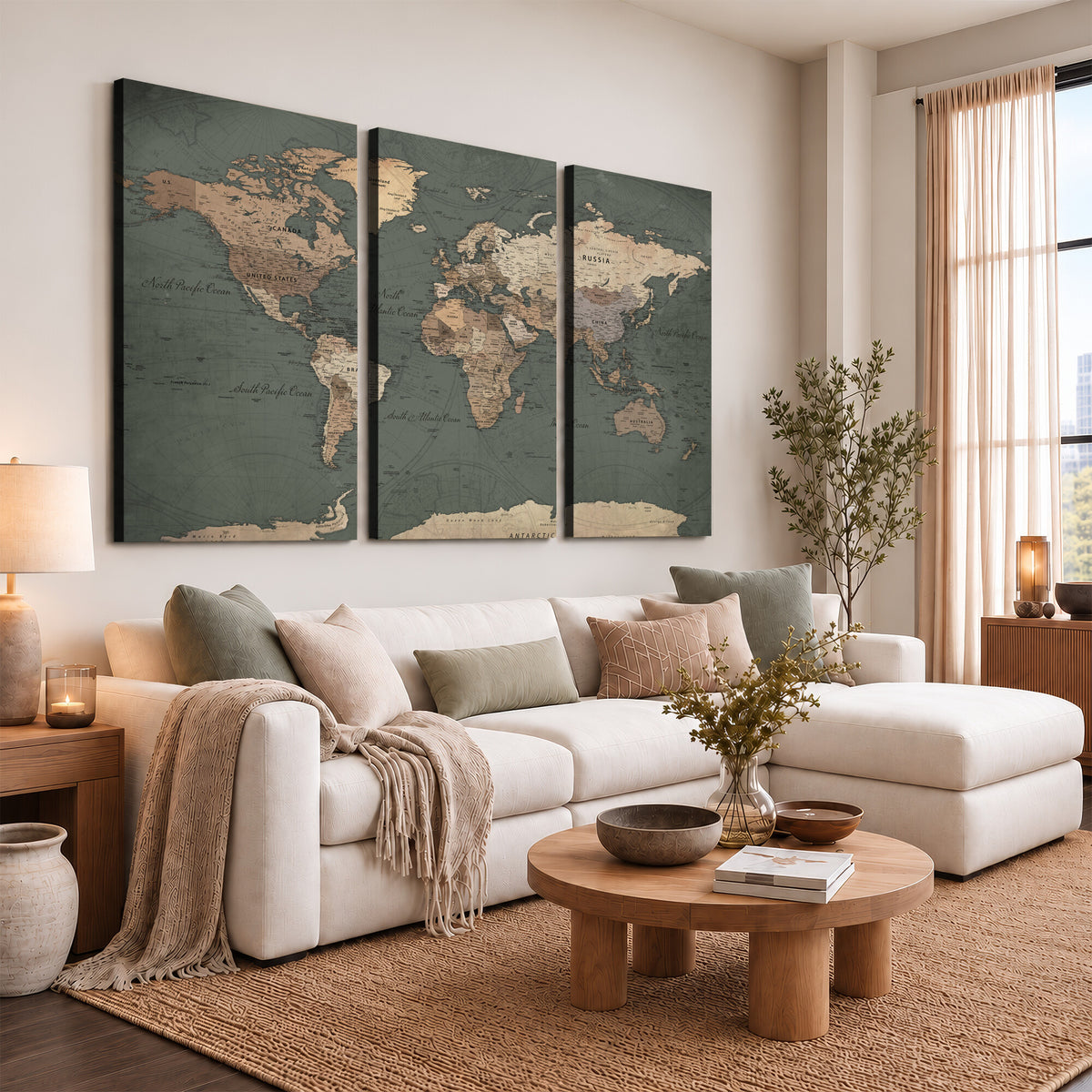 84619399-MGV-CV-36X24 - World Map Wall Art Canvas Print, Modern Decorative Framed Map Artwork Prints for Living Room, Office, Bedroom Wall Decor