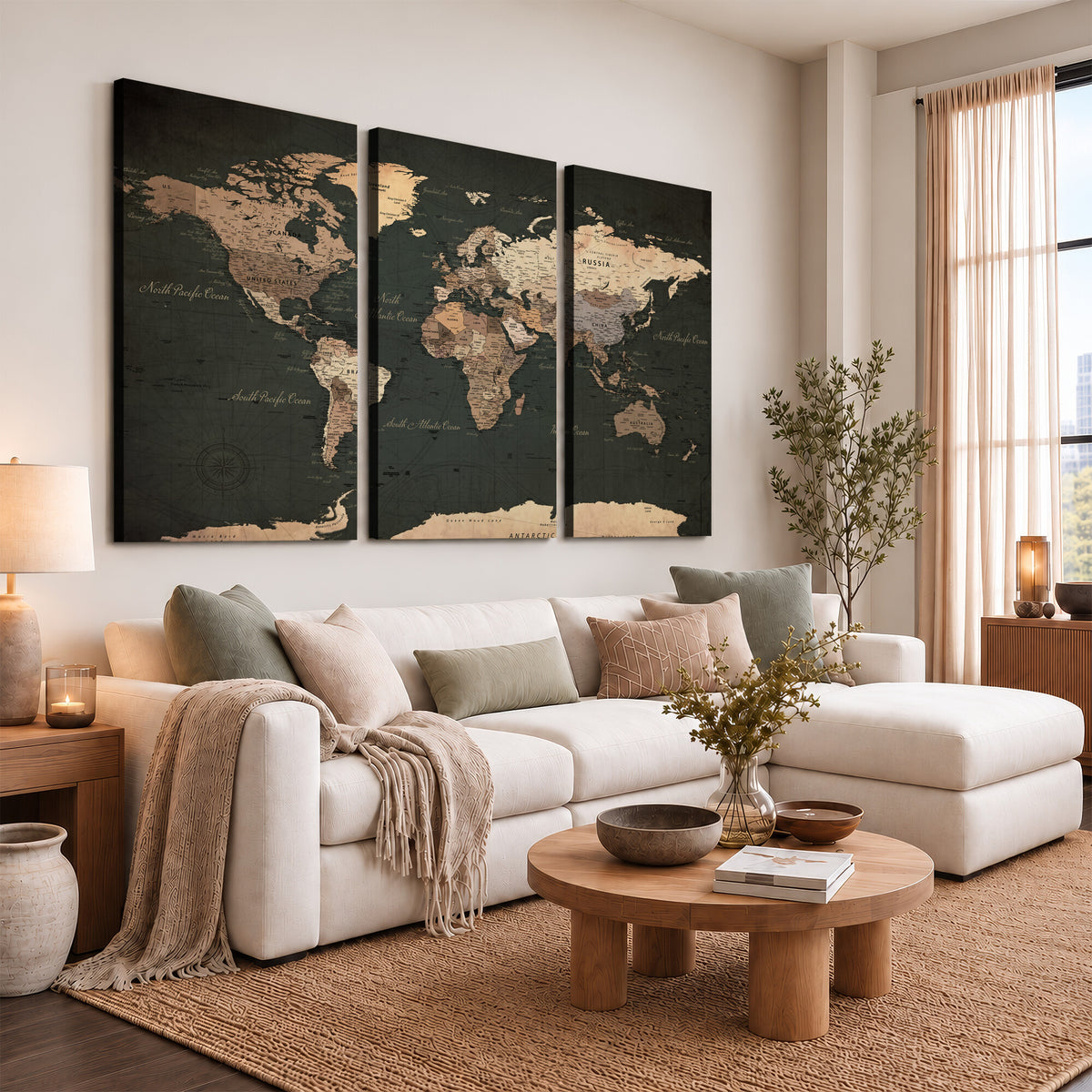 62059333-MGV-CV-36X24 - World Map Wall Art Canvas Print, Modern Decorative Framed Map Artwork Prints for Living Room, Office, Bedroom Wall Decor