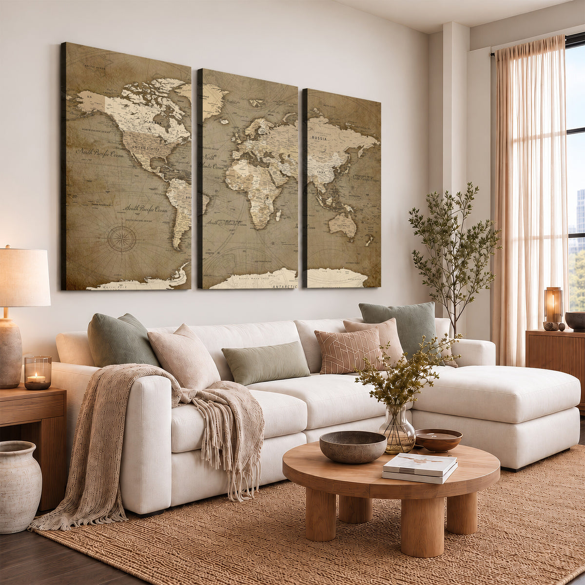 82314635-MGV-CV-36X24 - World Map Wall Art Canvas Print, Modern Decorative Framed Map Artwork Prints for Living Room, Office, Bedroom Wall Decor