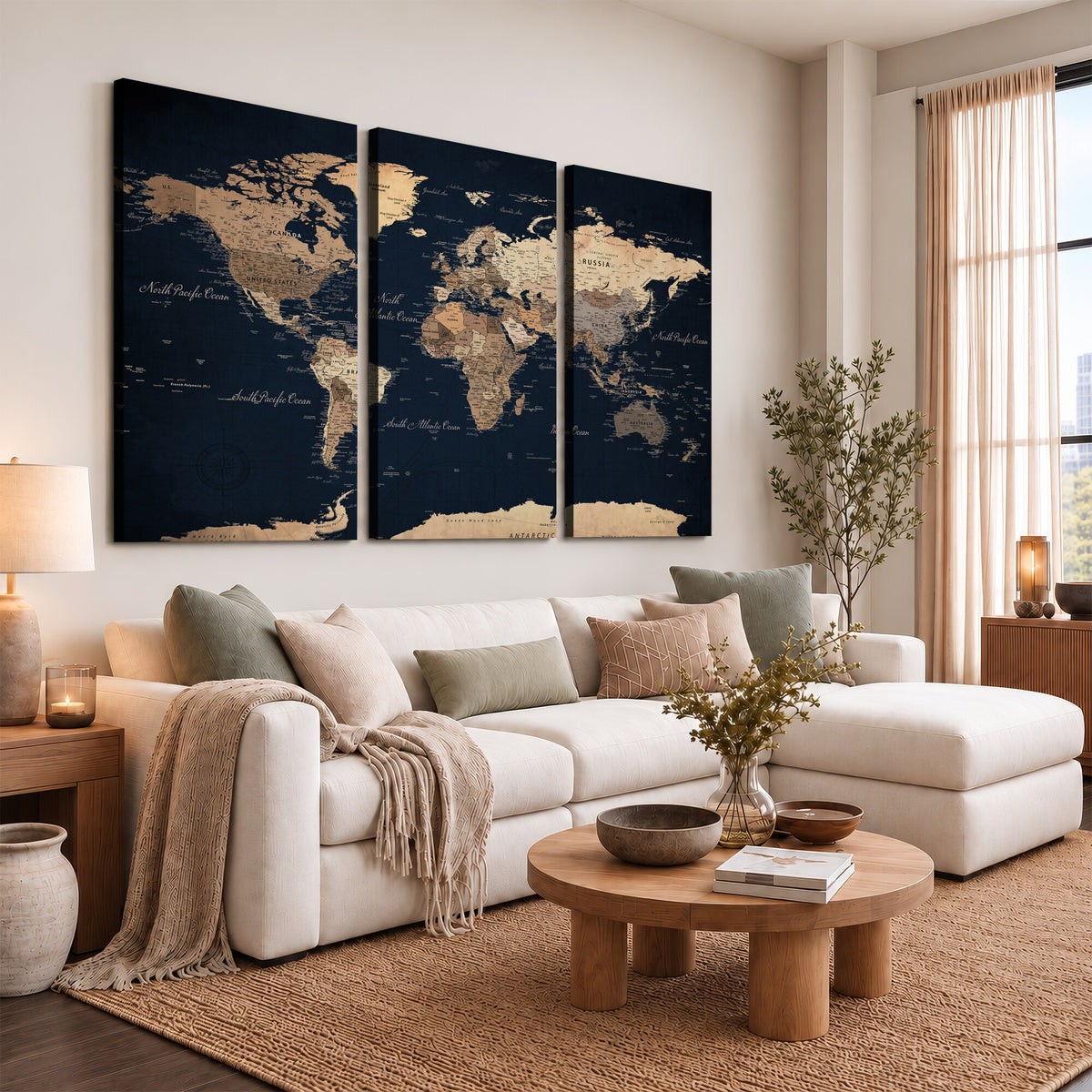 53971530-MGV-CV-36X24 - World Map Wall Art Canvas Print, Modern Decorative Framed Map Artwork Prints for Living Room, Office, Bedroom Wall Decor