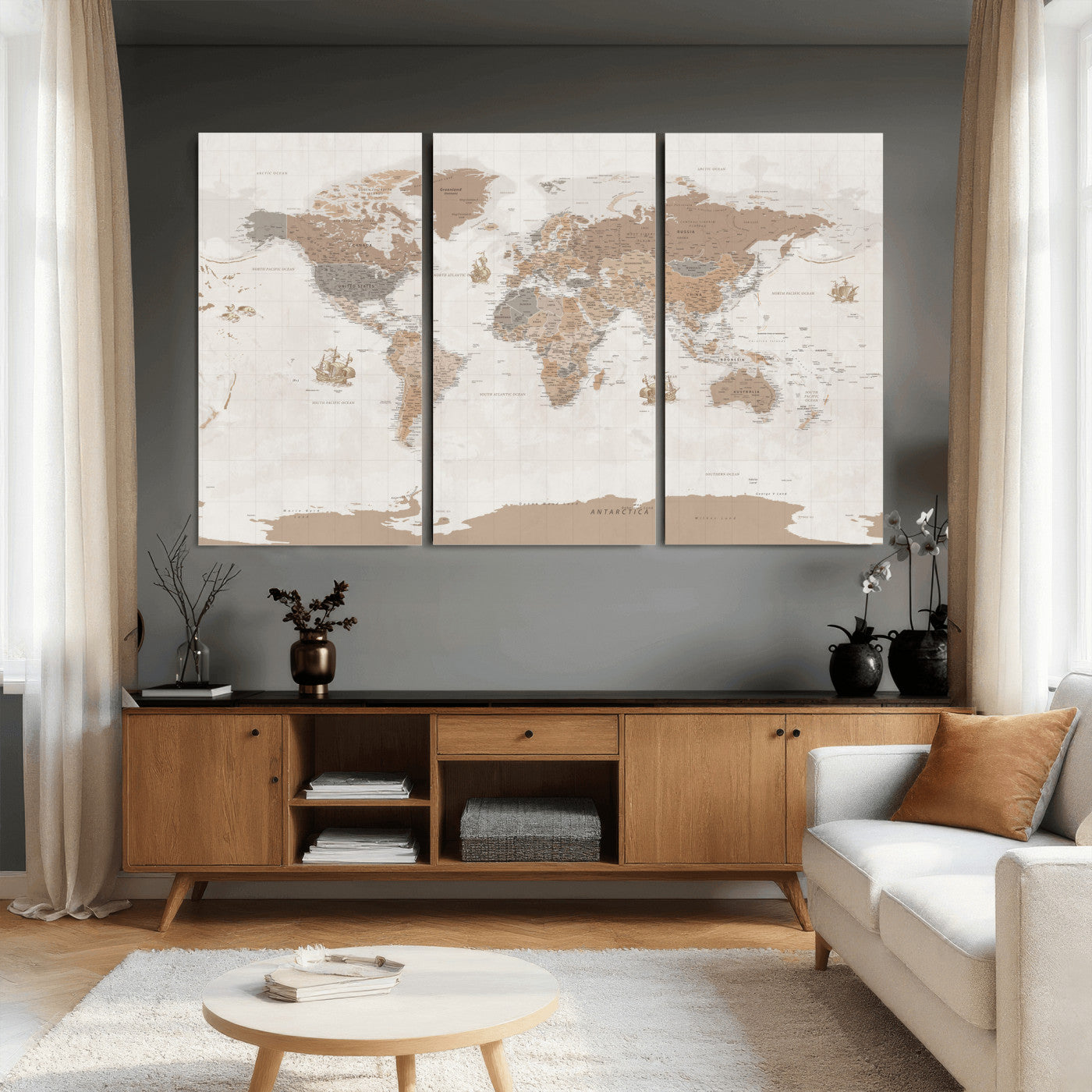 85057279-MGV-CV-36X24 - World Map Wall Art Canvas Print, Modern Decorative Framed Map Artwork Prints for Living Room, Office, Bedroom Wall Decor