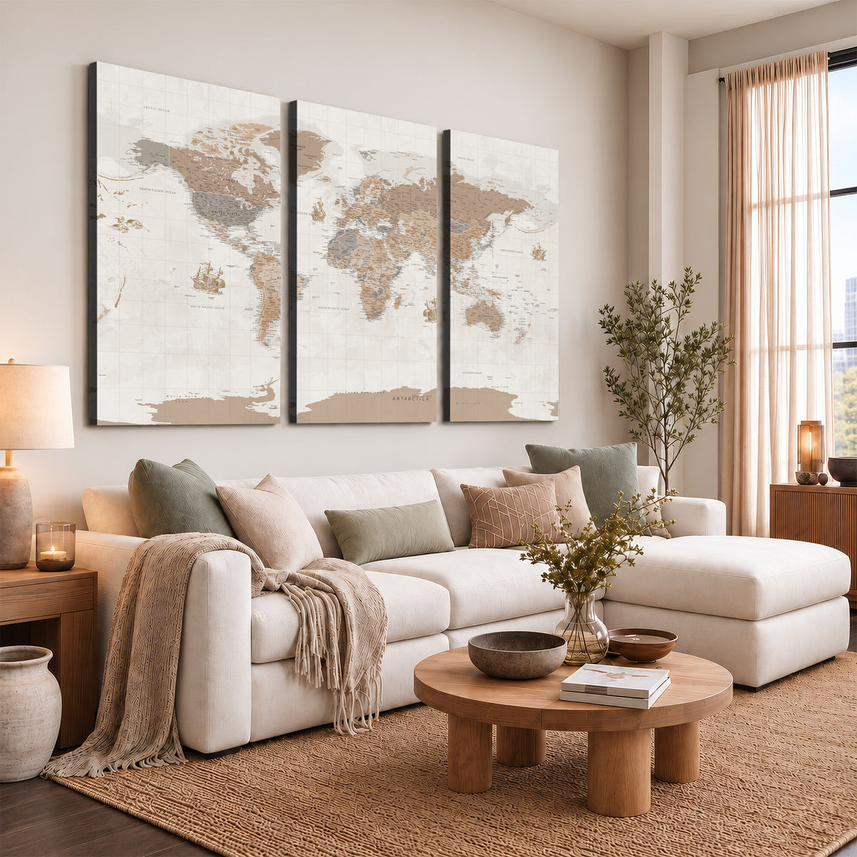 85057279-MGV-CV-36X24 - Framed Large World Map Canvas Print for Office Decor