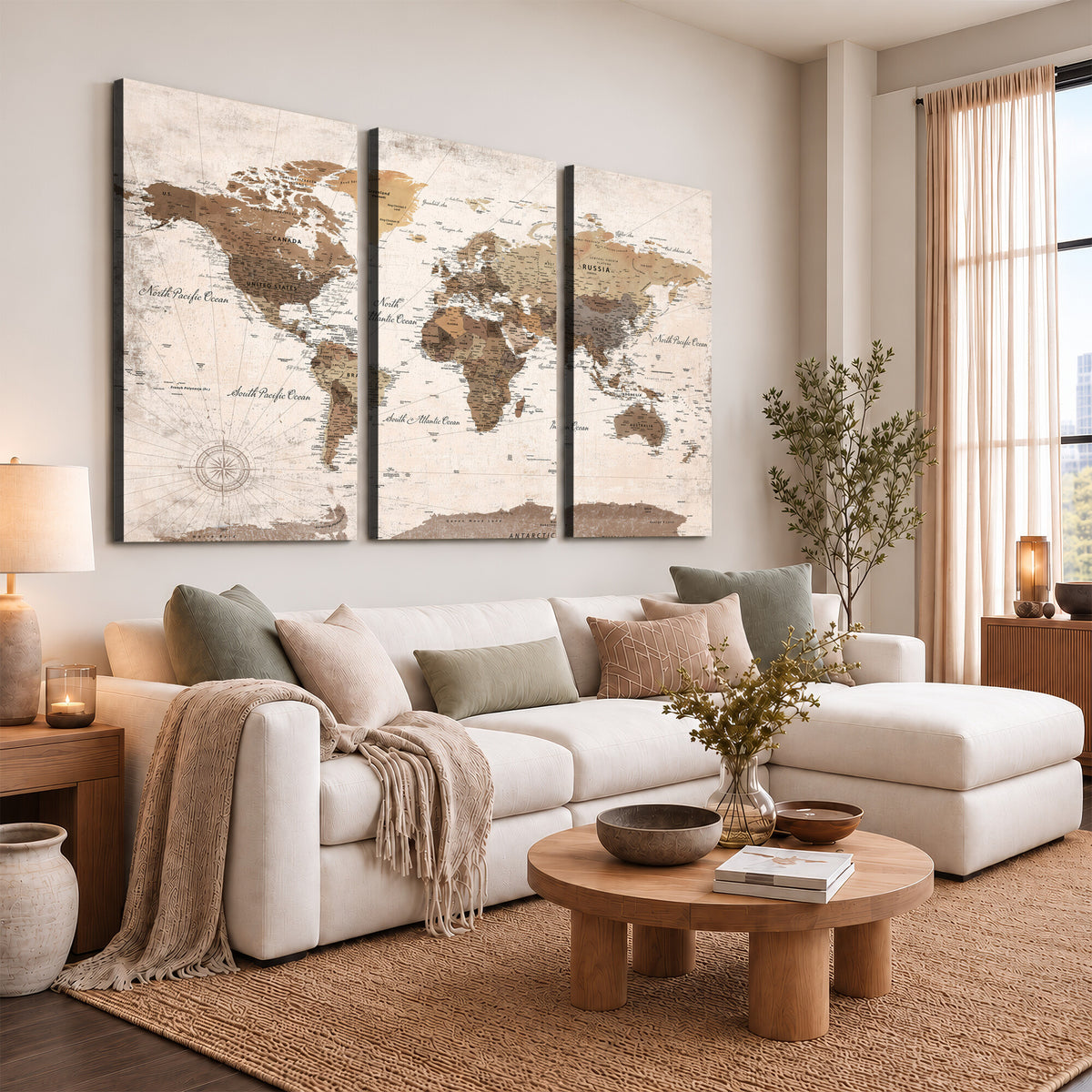 38923639-MGV-CV-36X24 - World Map Wall Art Canvas Print, Modern Decorative Framed Map Artwork Prints for Living Room, Office, Bedroom Wall Decor