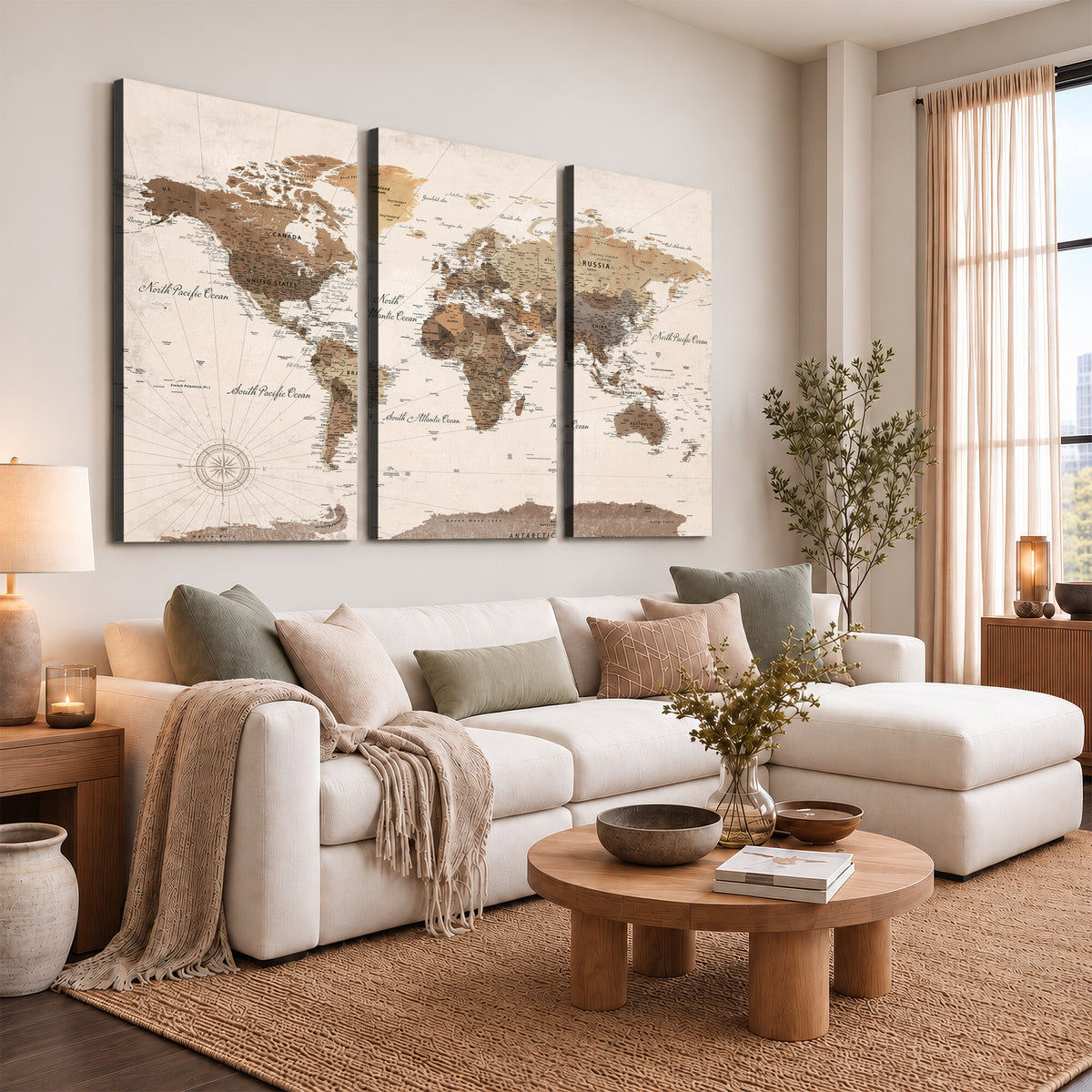 69860078-MGV-CV-36X24 - World Map Wall Art Canvas Print, Modern Decorative Framed Map Artwork Prints for Living Room, Office, Bedroom Wall Decor