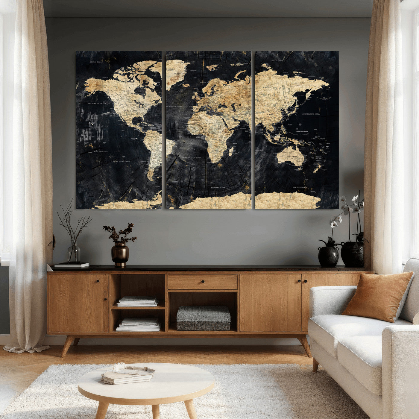 45535041-MGV-CV-36X24 - World Map Wall Art Canvas Print, Modern Decorative Framed Map Artwork Prints for Living Room, Office, Bedroom Wall Decor