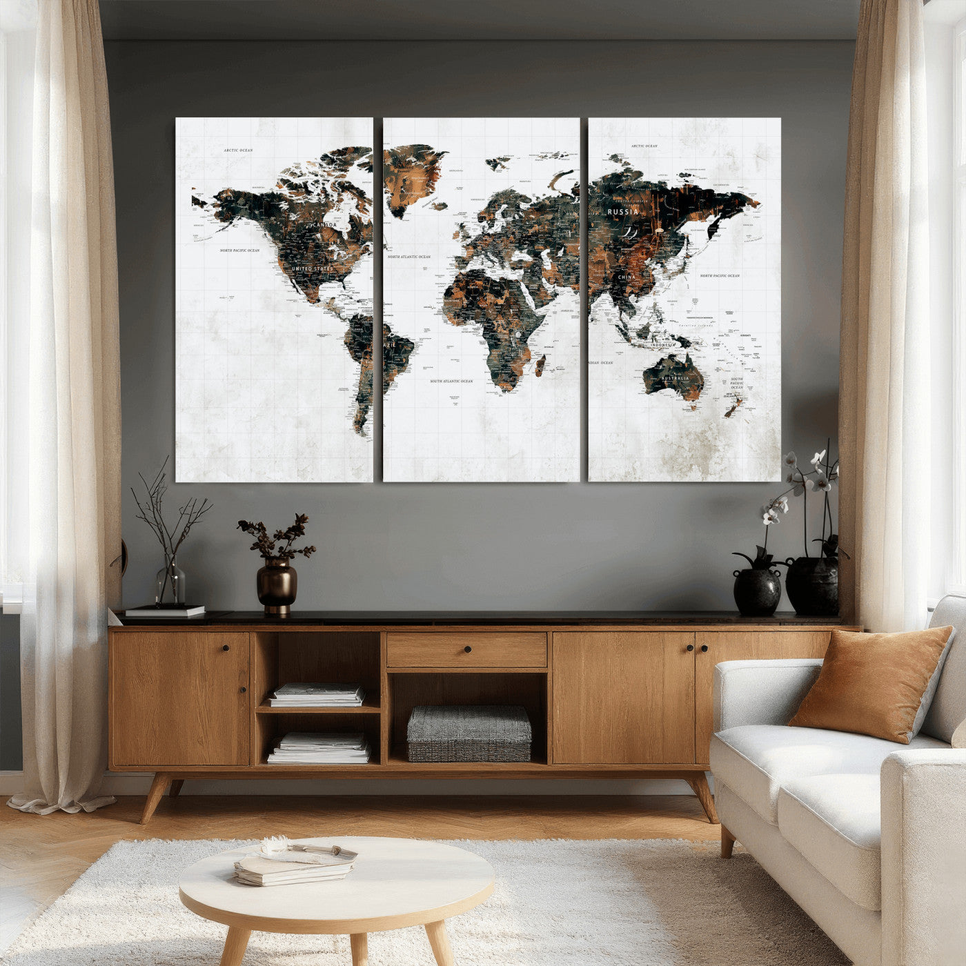 60008766-MGV-CV-36X24 - World Map Wall Art Canvas Print, Modern Decorative Framed Map Artwork Prints for Living Room, Office, Bedroom Wall Decor