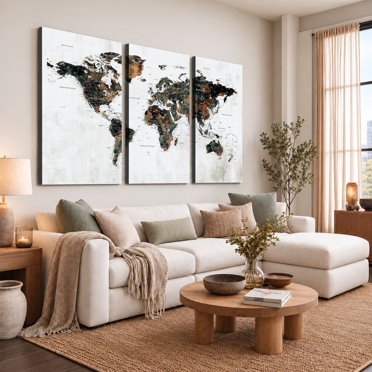 60008766-MGV-CV-36X24 - Large World Map Canvas Print – Framed Travel Map Wall Art