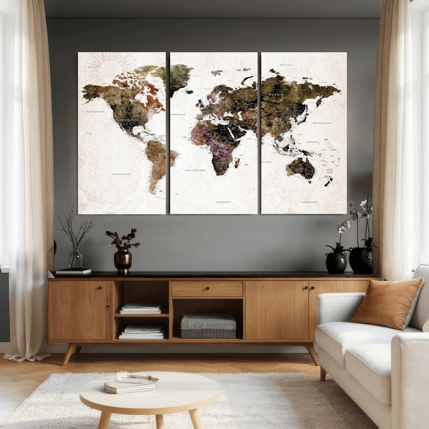 77651968-MGV-CV-36X24 - World Map Wall Art Canvas Print, Modern Decorative Framed Map Artwork Prints for Living Room, Office, Bedroom Wall Decor
