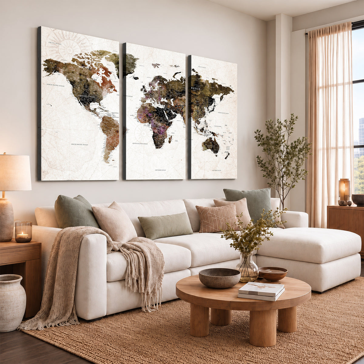 77651968-MGV-CV-36X24 - Watercolor World Map Print - Large Wall Art Canvas Print for