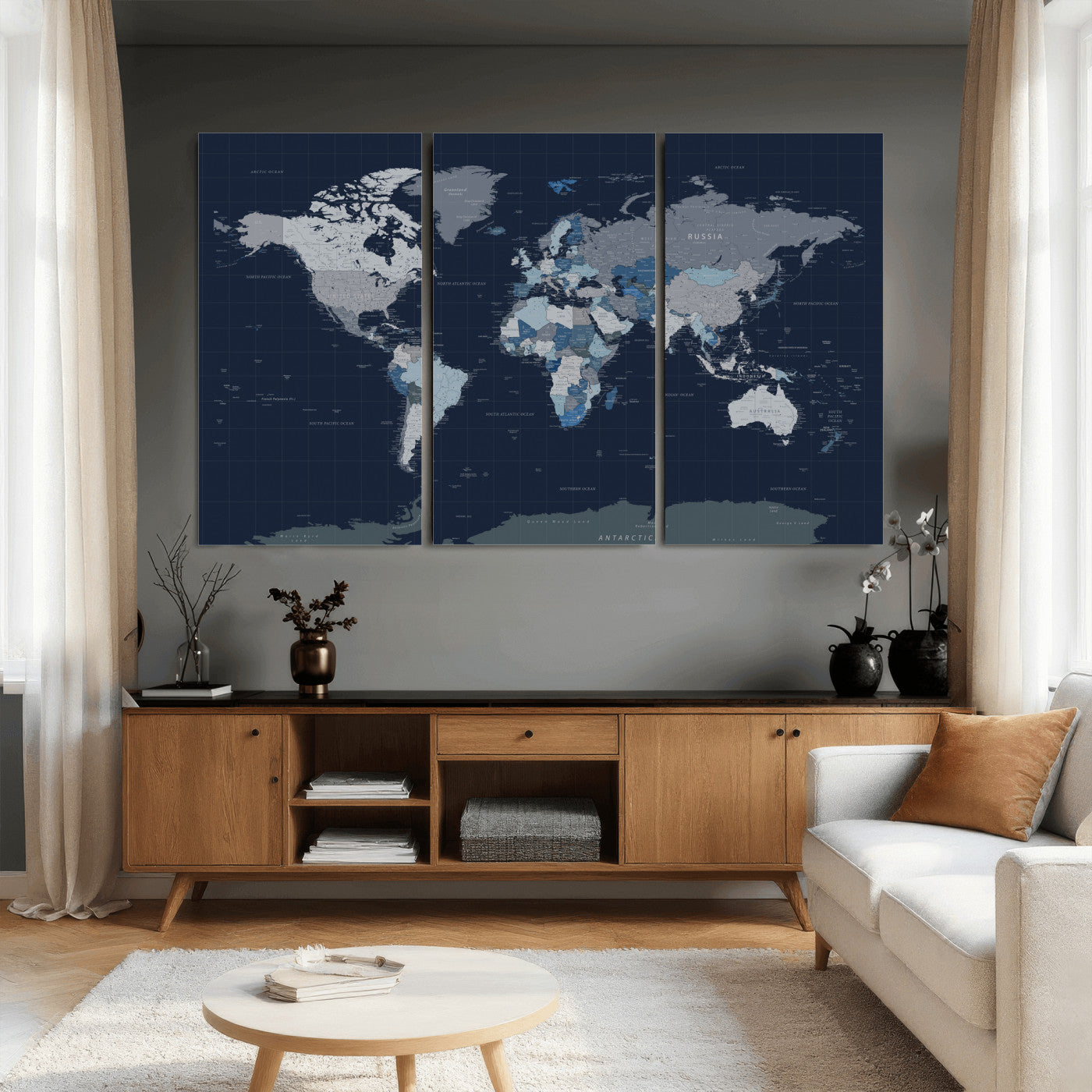 17712680-MGV-CV-36X24 - World Map Wall Art Canvas Print, Modern Decorative Framed Map Artwork Prints for Living Room, Office, Bedroom Wall Decor
