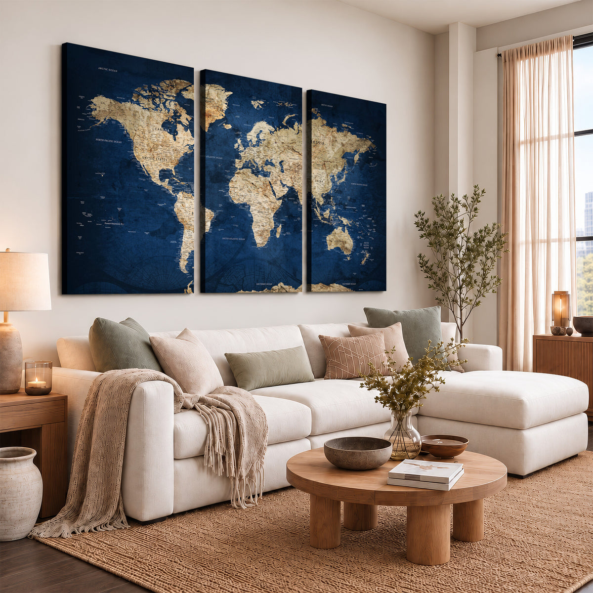 57503519-MGV-CV-36X24 - World Map Canvas Print – Framed Travel Map Wall Art for