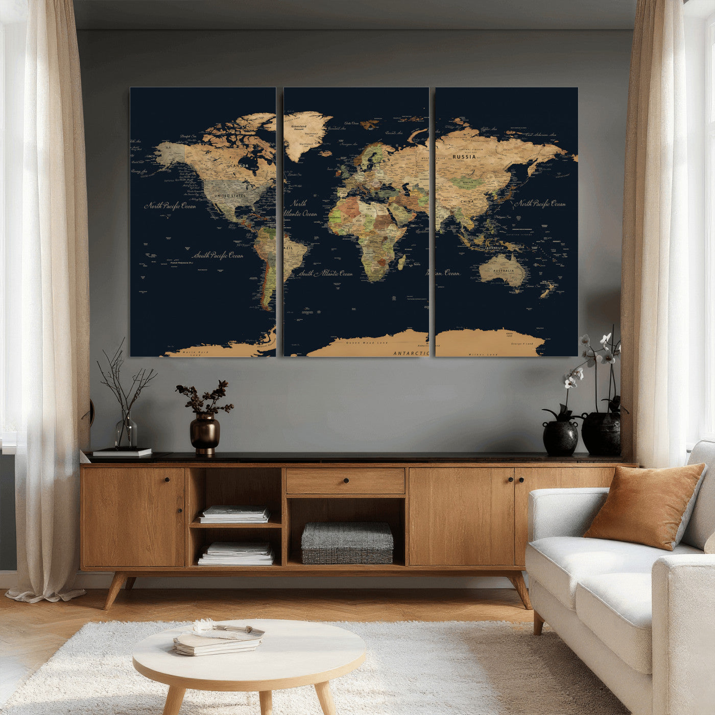 94449133-MGV-CV-36X24 - World Map Wall Art Canvas Print, Modern Decorative Framed Map Artwork Prints for Living Room, Office, Bedroom Wall Decor