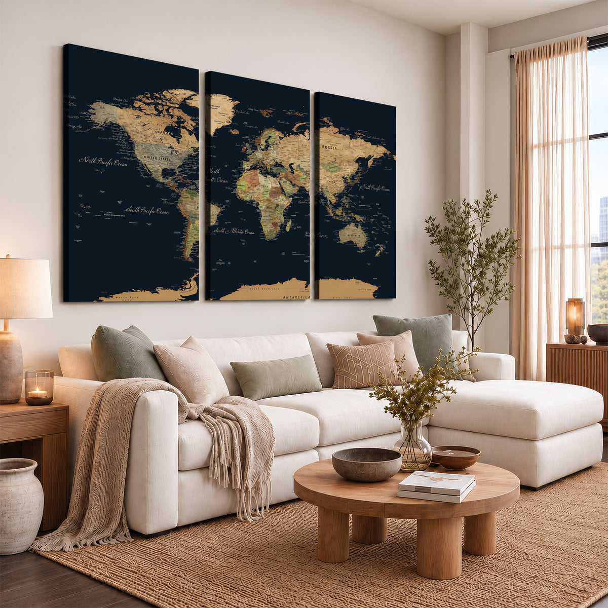 94449133-MGV-CV-36X24 - Vintage World Map Canvas on the Dark Background Wall Art