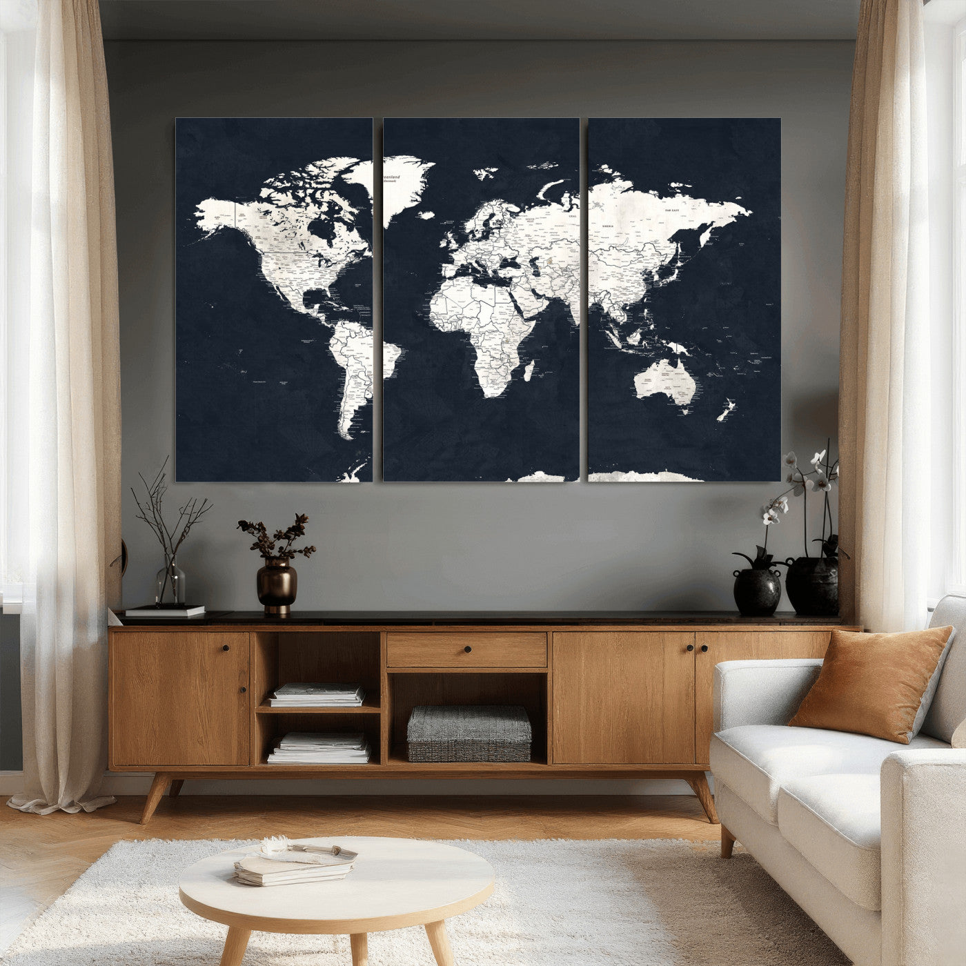 11963807-MGV-CV-36X24 - World Map Wall Art Canvas Print, Modern Decorative Framed Map Artwork Prints for Living Room, Office, Bedroom Wall Decor