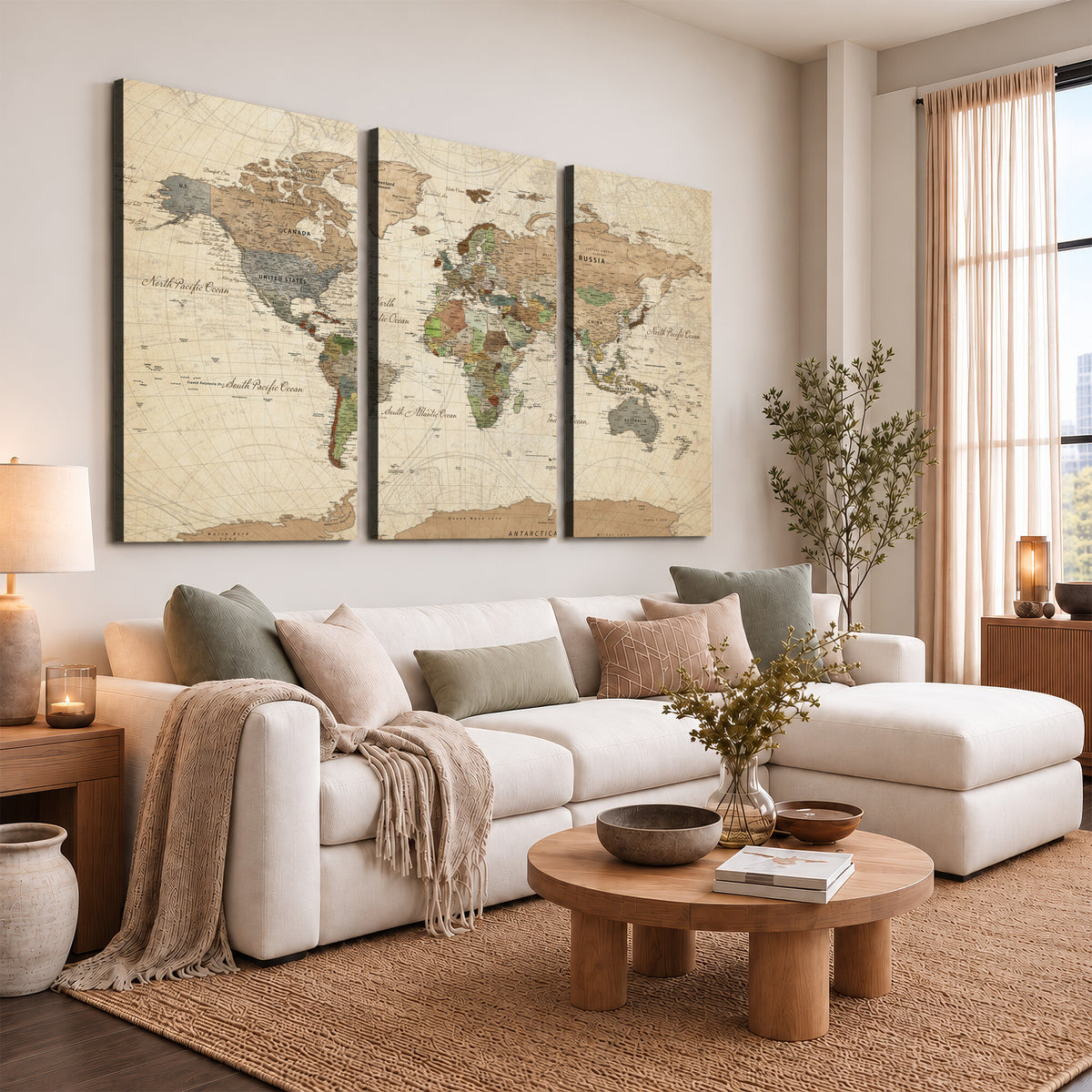 16856902-MGV-CV-36X24 - Vintage World Map Canvas Wall Art - Rustic Grunge Texture