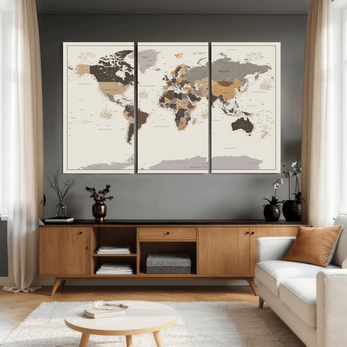 58777746-MGV-CV-36X24 - World Map Wall Art Canvas Print, Modern Decorative Framed Map Artwork Prints for Living Room, Office, Bedroom Wall Decor
