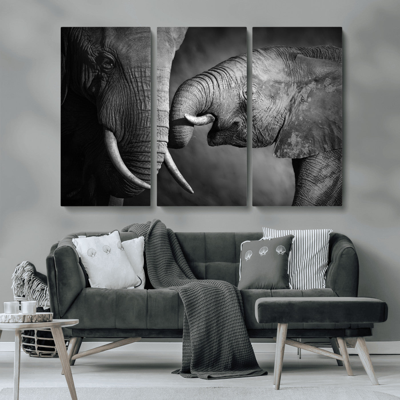 MGV-CV-48X32-3P - Elephant Family Wall Art Canvas, Framed Elephant Family Canvas Print