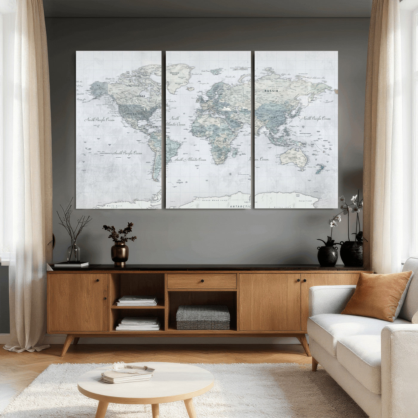 71091917-MGV-CV-36X24 - World Map Wall Art Canvas Print, Modern Decorative Framed Map Artwork Prints for Living Room, Office, Bedroom Wall Decor