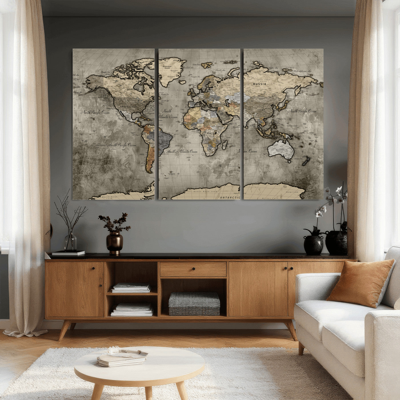 85218700-MGV-CV-36X24 - World Map Wall Art Canvas Print, Modern Decorative Framed Map Artwork Prints for Living Room, Office, Bedroom Wall Decor