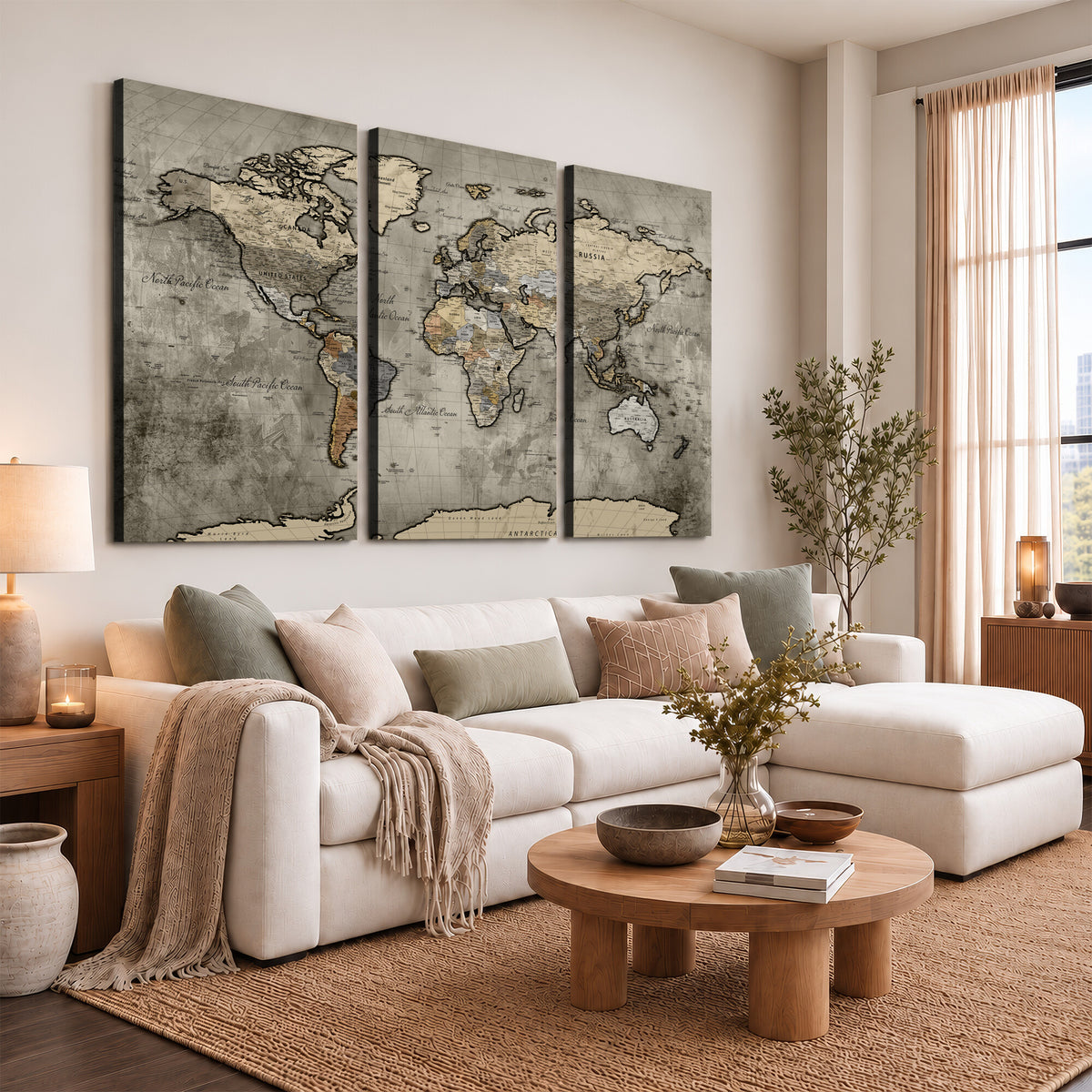 85218700-MGV-CV-36X24 - World Map Canvas Print, Detailed Map of the World Wall Art