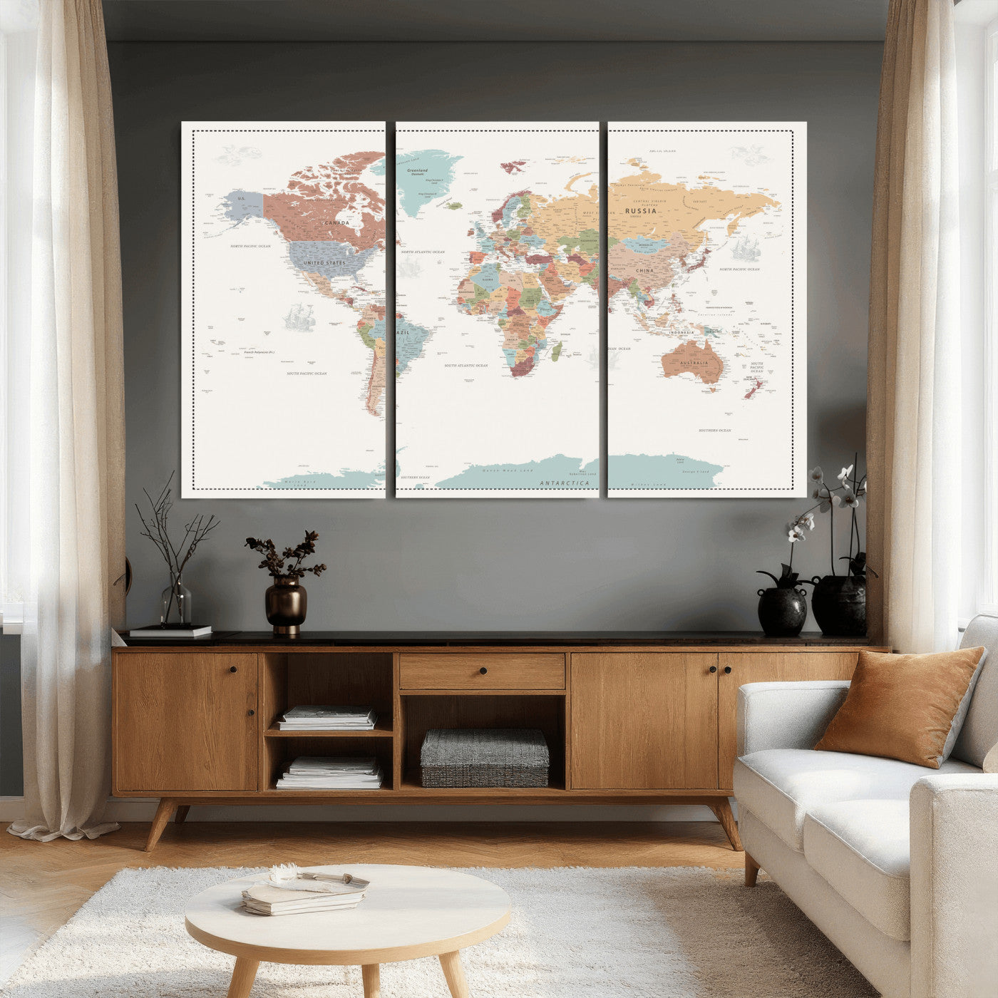 63447567-MGV-CV-36X24 - World Map Wall Art Canvas Print, Modern Decorative Framed Map Artwork Prints for Living Room, Office, Bedroom Wall Decor
