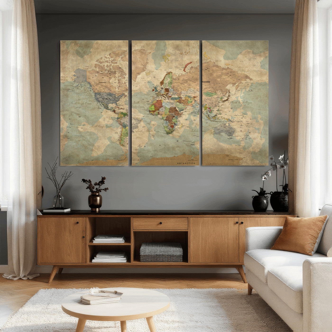31492148-MGV-CV-36X24 - World Map Wall Art Canvas Print, Modern Decorative Framed Map Artwork Prints for Living Room, Office, Bedroom Wall Decor