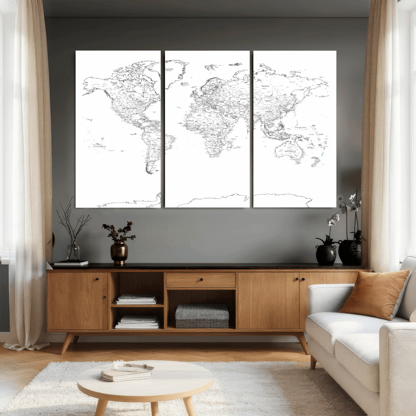 21002736-MGV-CV-36X24 - World Map Wall Art Canvas Print, Modern Decorative Framed Map Artwork Prints for Living Room, Office, Bedroom Wall Decor