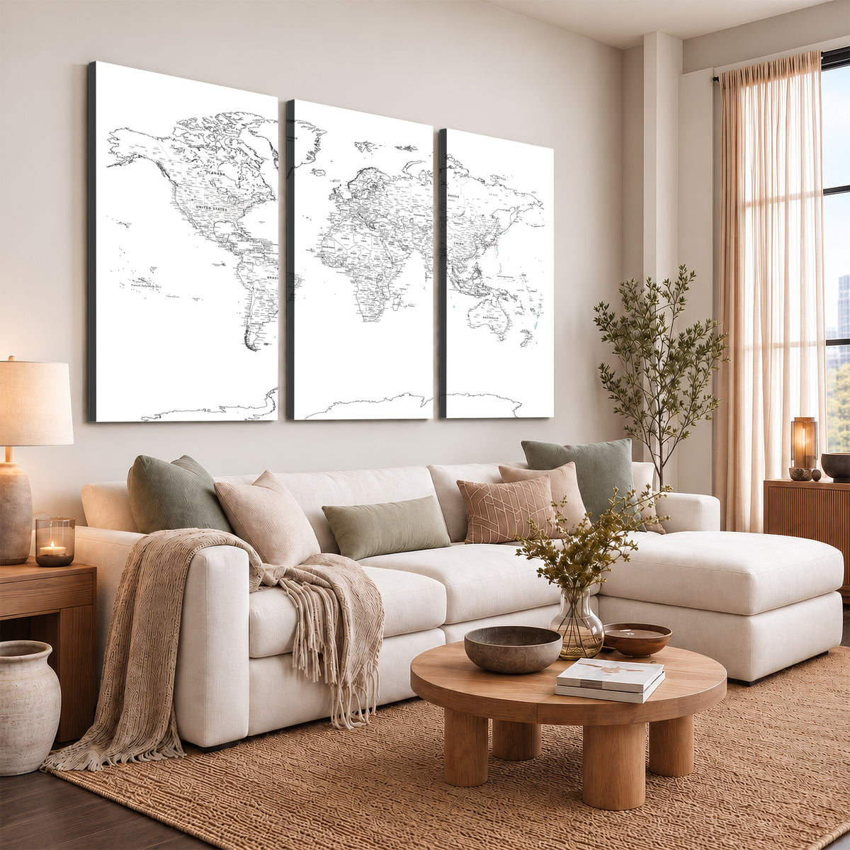 21002736-MGV-CV-36X24 - World Map Canvas Print, Framed Modern Detailed Map of the World for Home or Office