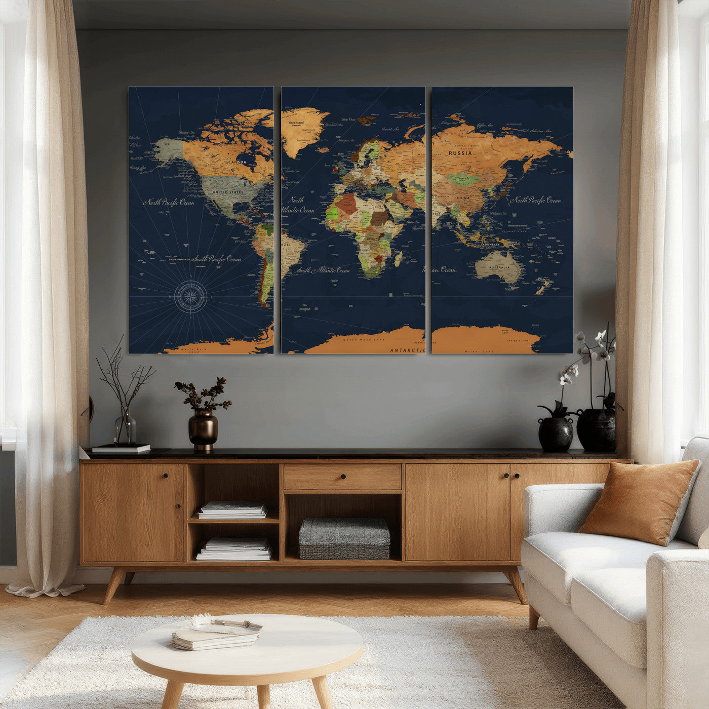 11715182-MGV-CV-36X24 - World Map Wall Art Canvas Print, Modern Decorative Framed Map Artwork Prints for Living Room, Office, Bedroom Wall Decor