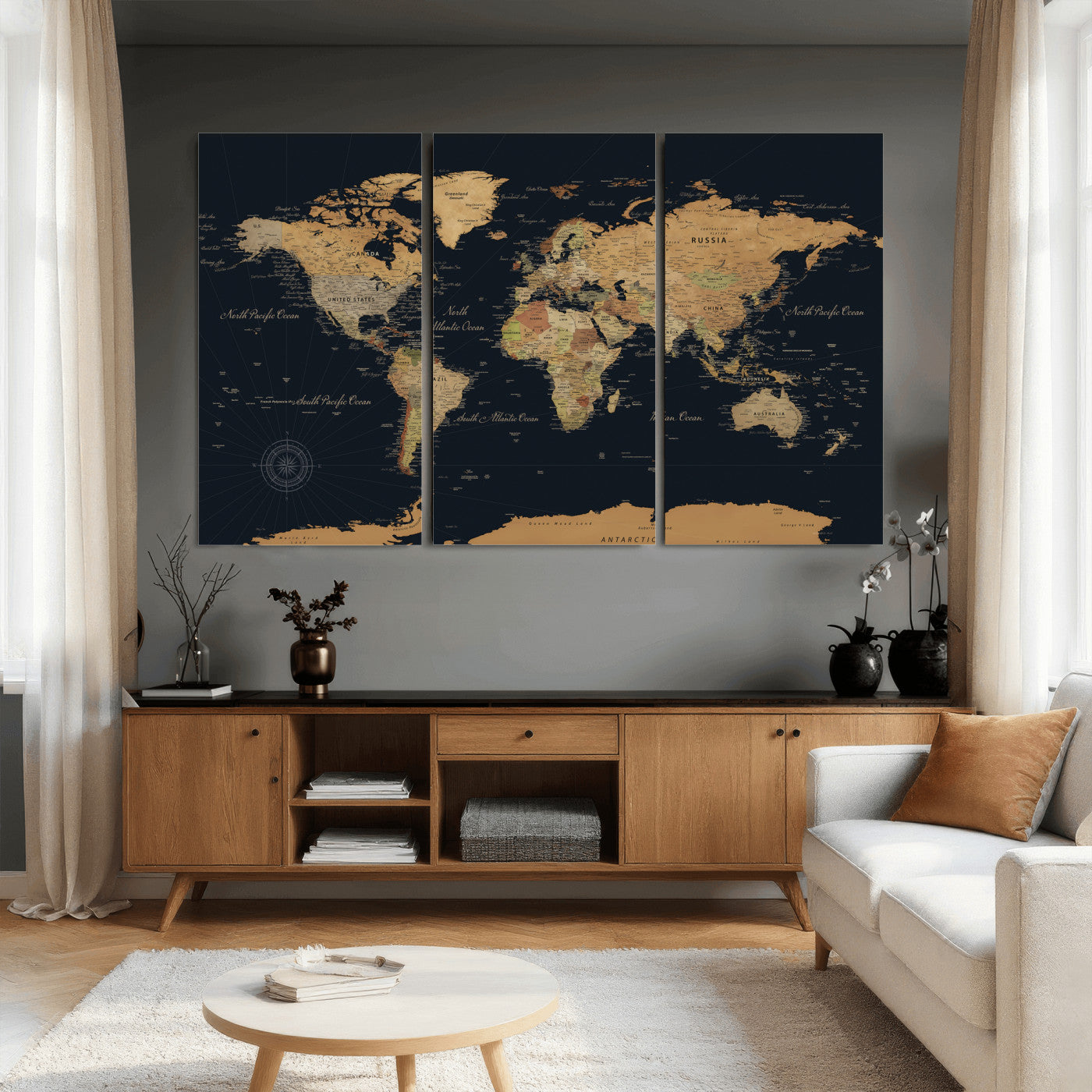 87280374-MGV-CV-36X24 - World Map Wall Art Canvas Print, Modern Decorative Framed Map Artwork Prints for Living Room, Office, Bedroom Wall Decor