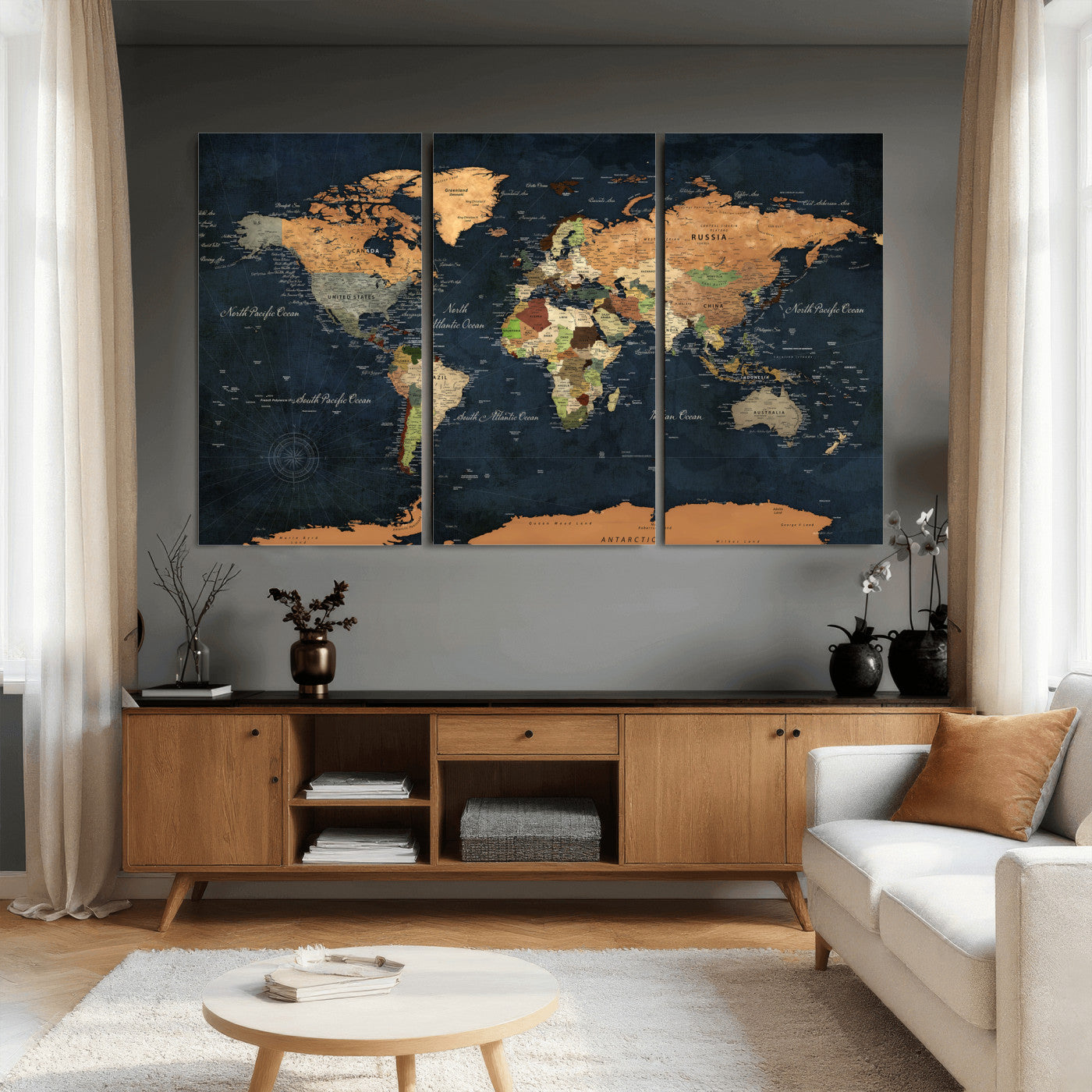 53717402-MGV-CV-36X24 - World Map Wall Art Canvas Print, Modern Decorative Framed Map Artwork Prints for Living Room, Office, Bedroom Wall Decor