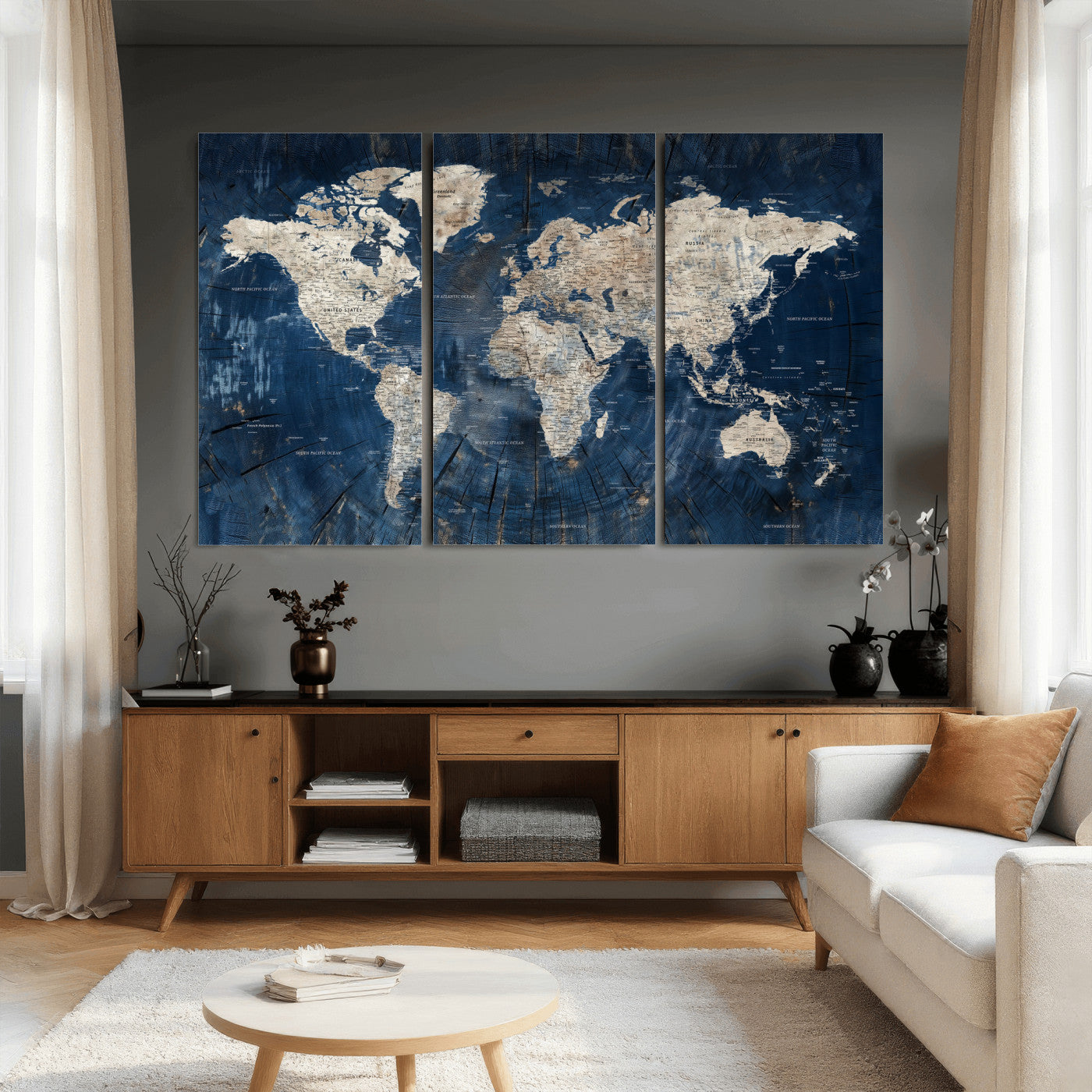56126010-MGV-CV-36X24 - World Map Wall Art Canvas Print, Modern Decorative Framed Map Artwork Prints for Living Room, Office, Bedroom Wall Decor